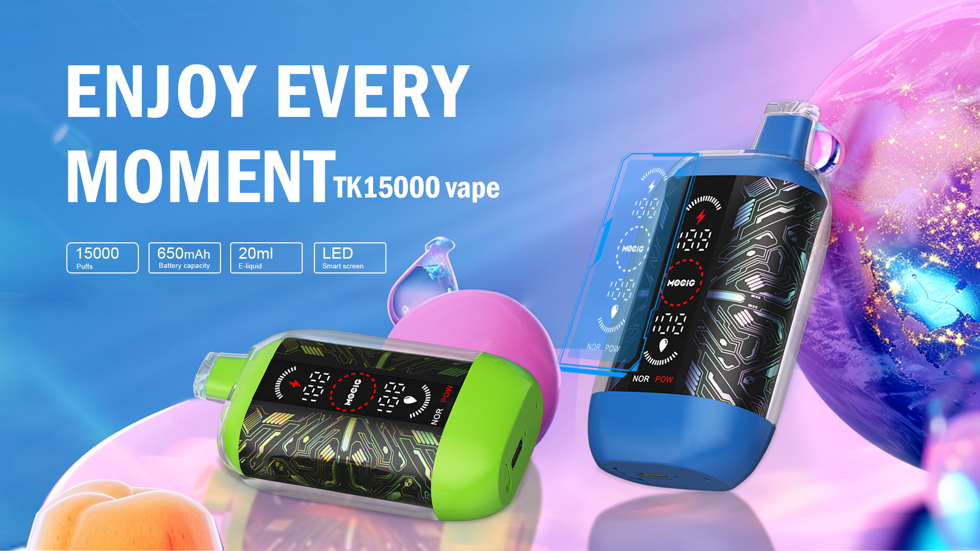 Mocig Disposable Vape TK15000 Dual Mesh Coil Full Screen 15000 Puffs 20ml E-liqiud Capacity Nicotine 2% 5% Electronic cigarettes e-cigarette