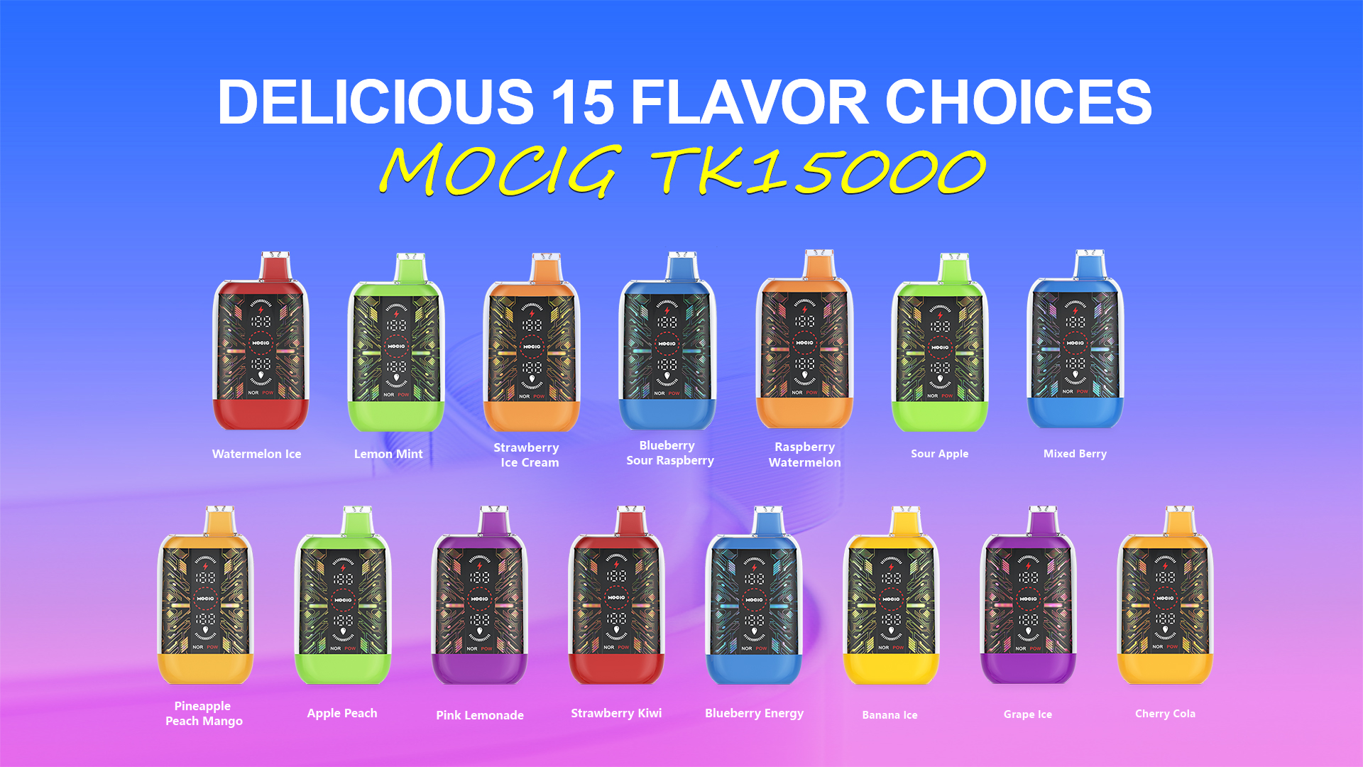 Mocig Disposable Vape TK15000 Dual Mesh Coil Full Screen 15000 Puffs 20ml E-liqiud Capacity Nicotine 2% 5% Electronic cigarettes e-cigarette