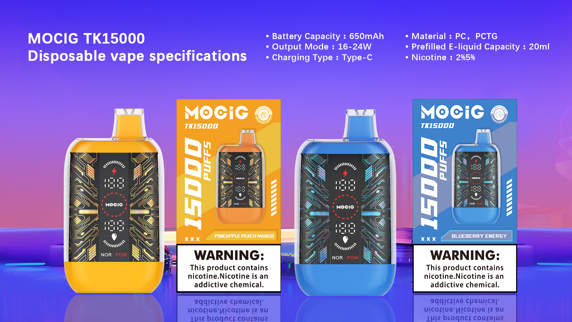 Mocig Disposable Vape TK15000 Dual Mesh Coil Full Screen 15000 Puffs 20ml E-liqiud Capacity Nicotine 2% 5% Electronic cigarettes e-cigarette