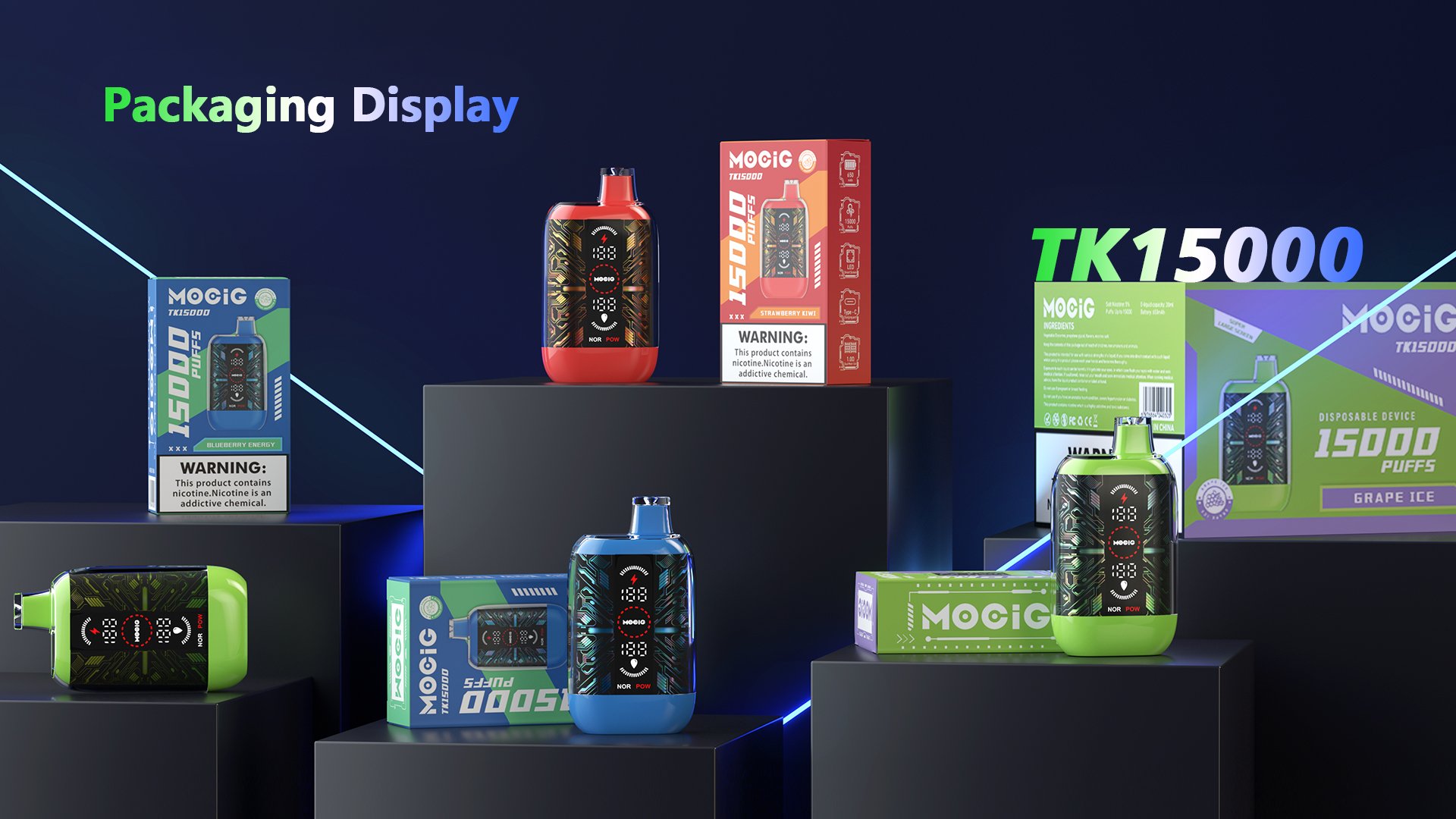 Mocig Disposable Vape TK15000 Dual Mesh Coil Full Screen 15000 Puffs 20ml E-liqiud Capacity Nicotine 2% 5% Electronic cigarettes e-cigarette