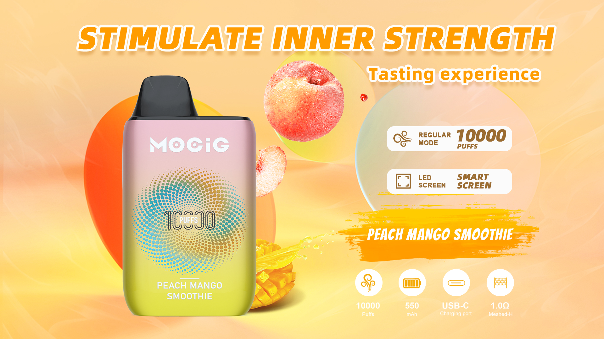 MOCIG TD10000 disposable vape,10 fresh flavors,1.0Ω mesh coils,2% 5% nicotine salts,550mAh battery and LED display screen.