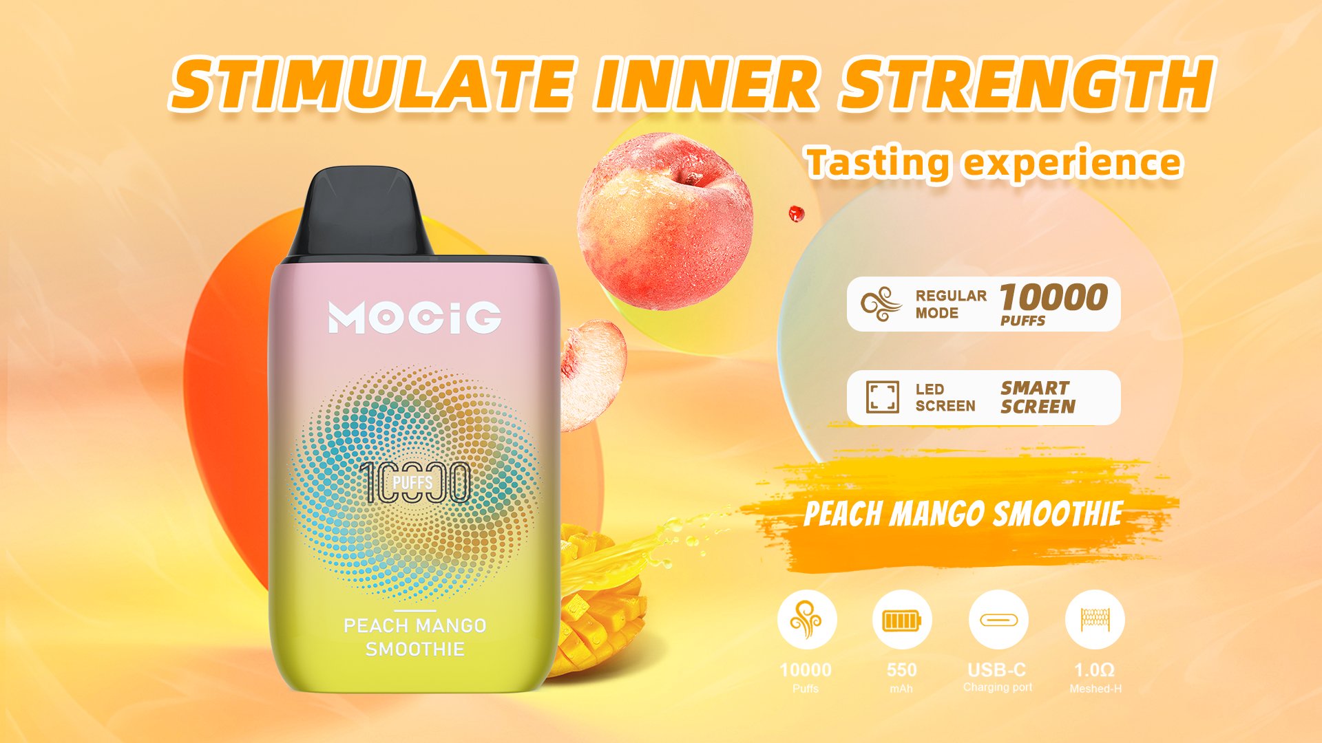 MOCIG TD10000 disposable vape,10 fresh flavors,1.0Ω mesh coils,2% 5% nicotine salts,550mAh battery and LED display screen.