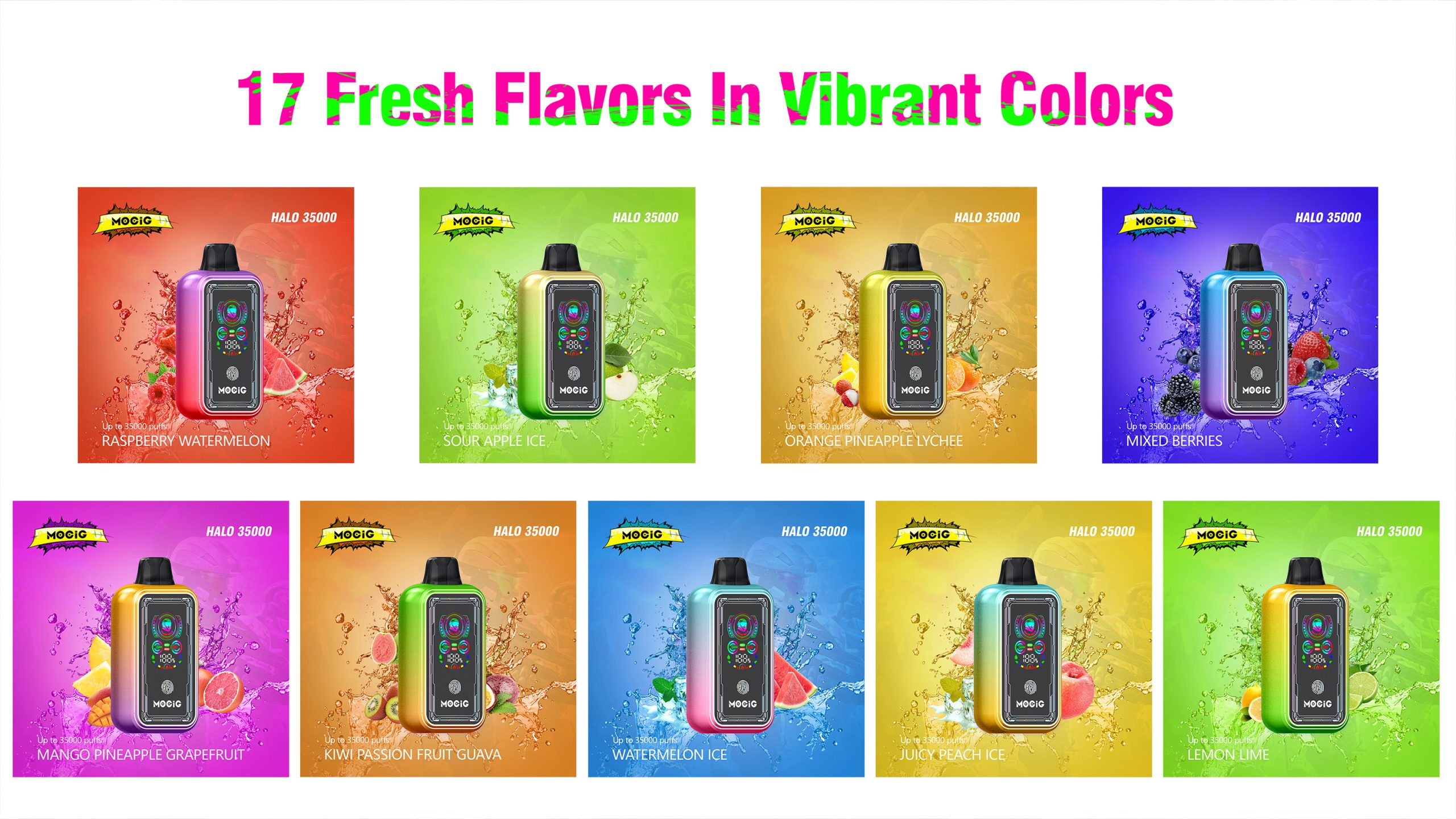 Mocig Disposable Vape HALO 35000 Big Smart LED Touch Screen 35000 Puffs 25ml E-liqiud Capacity Nicotine 0% 2% 5% Electronic cigarette