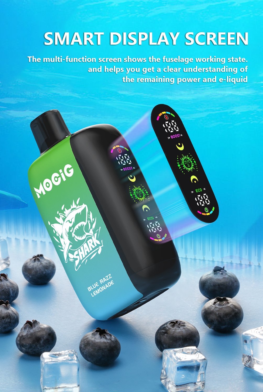 Mocig Disposable Vape SHARK 28000 Big Smart LED Screen 28000 Puffs 25ml E-liqiud Capacity Nicotine 0% 2% 5% Electronic cigarette