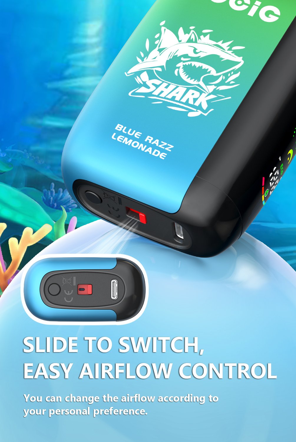 Mocig Disposable Vape SHARK 28000 Big Smart LED Screen 28000 Puffs 25ml E-liqiud Capacity Nicotine 0% 2% 5% Electronic cigarette