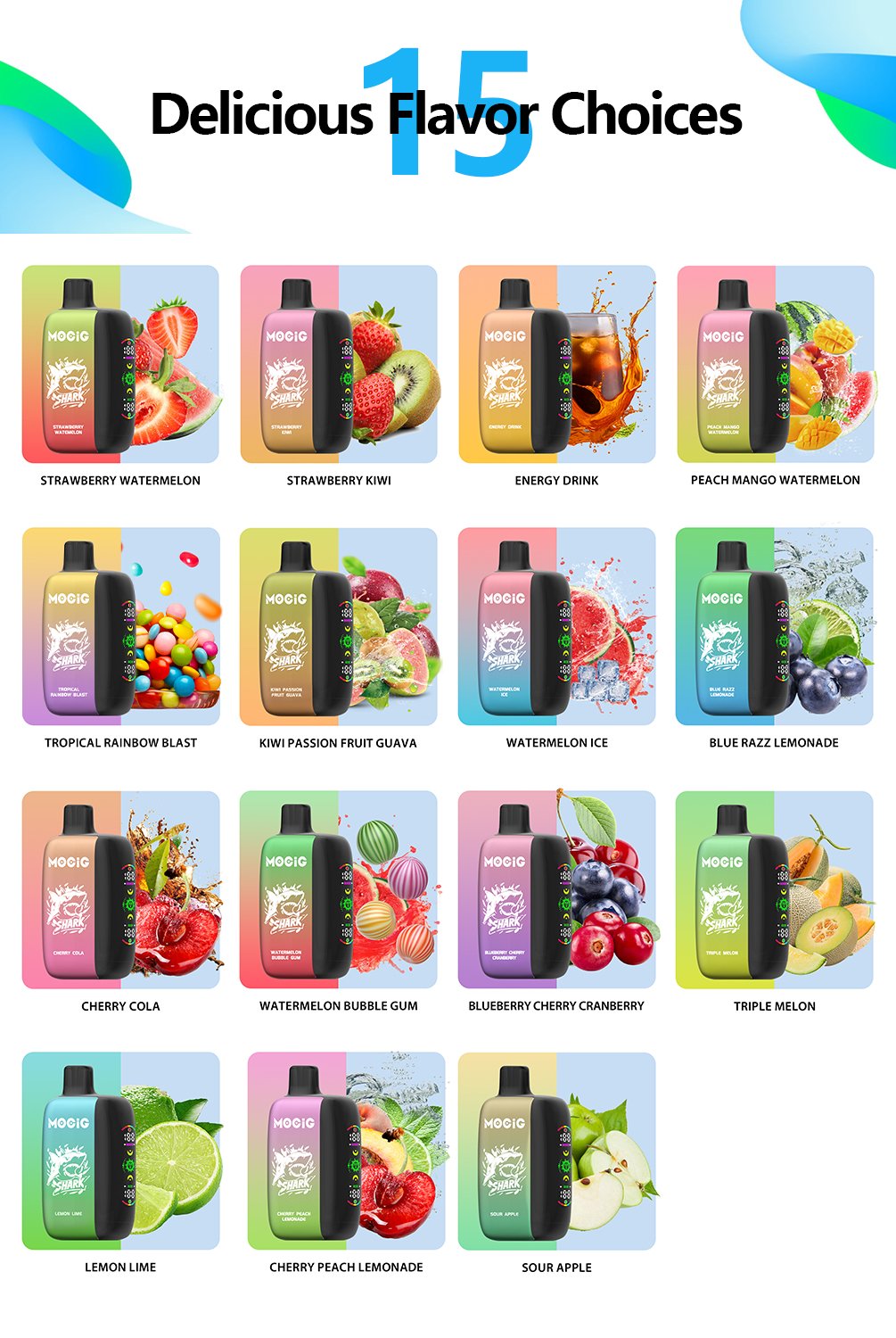 Mocig Disposable Vape SHARK 28000 Big Smart LED Screen 28000 Puffs 25ml E-liqiud Capacity Nicotine 0% 2% 5% Electronic cigarette