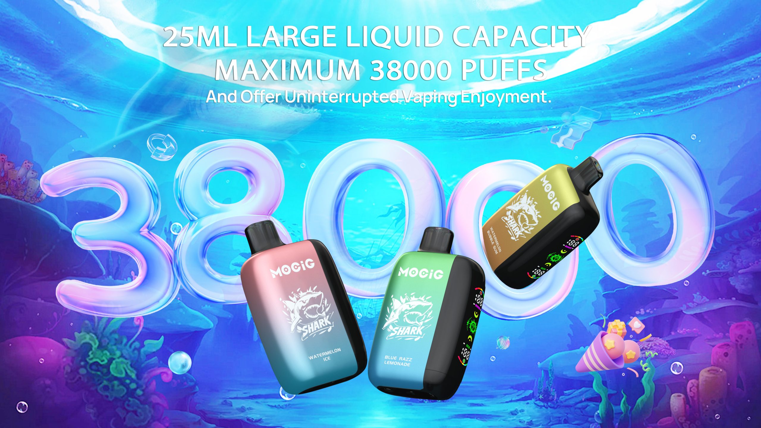 Mocig Disposable Vape SHARK 28000 Big Smart LED Screen 38000 Puffs 25ml E-liqiud Capacity Nicotine 0% 2% 5% Electronic cigarette