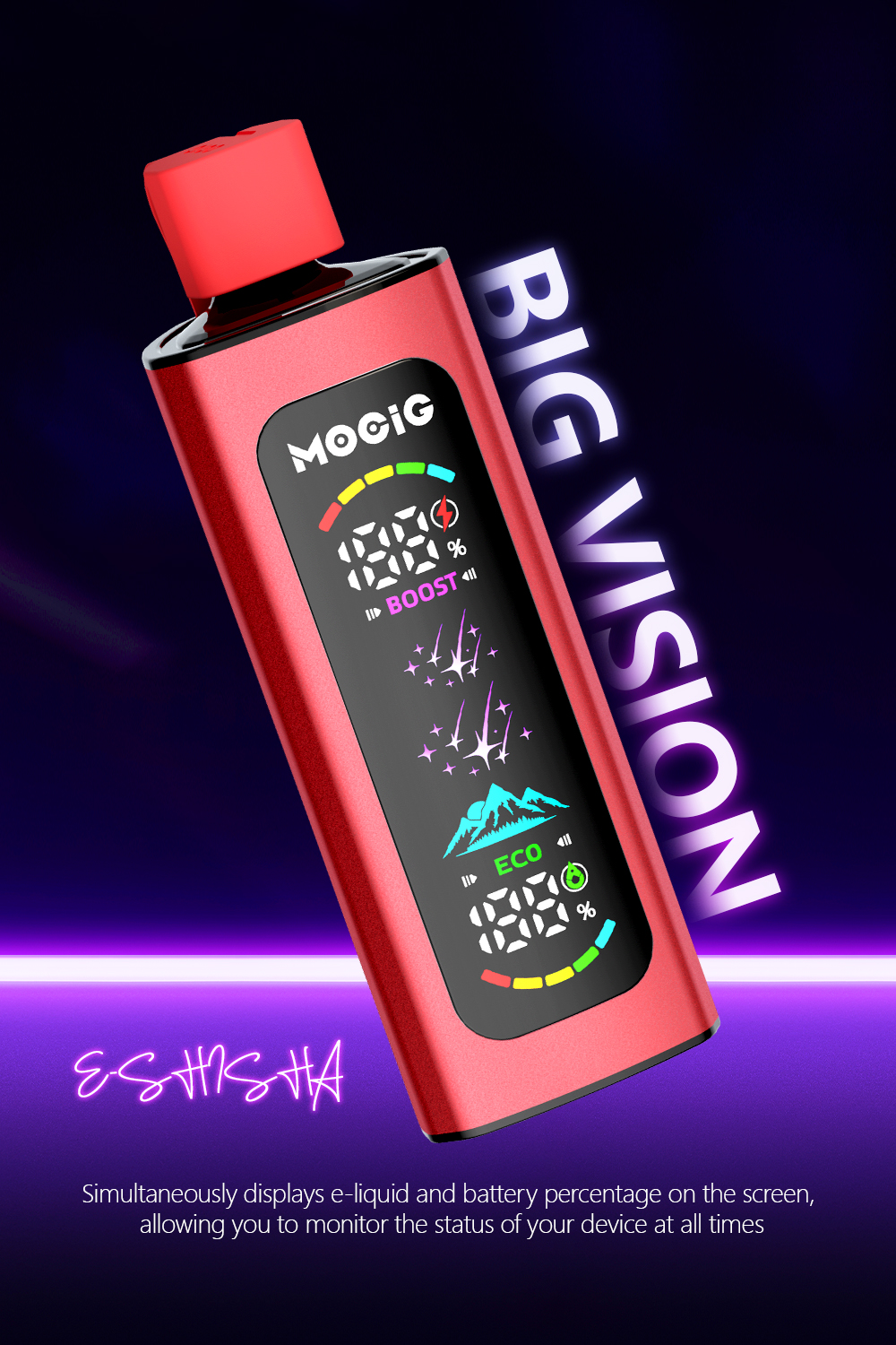 Mocig Disposable Vape PEAK DTL E-SHISHA Big Smart LED Screen 40K Puffs E-liqiud Capacity Nicotine 0% 2% 5% Electronic cigarette