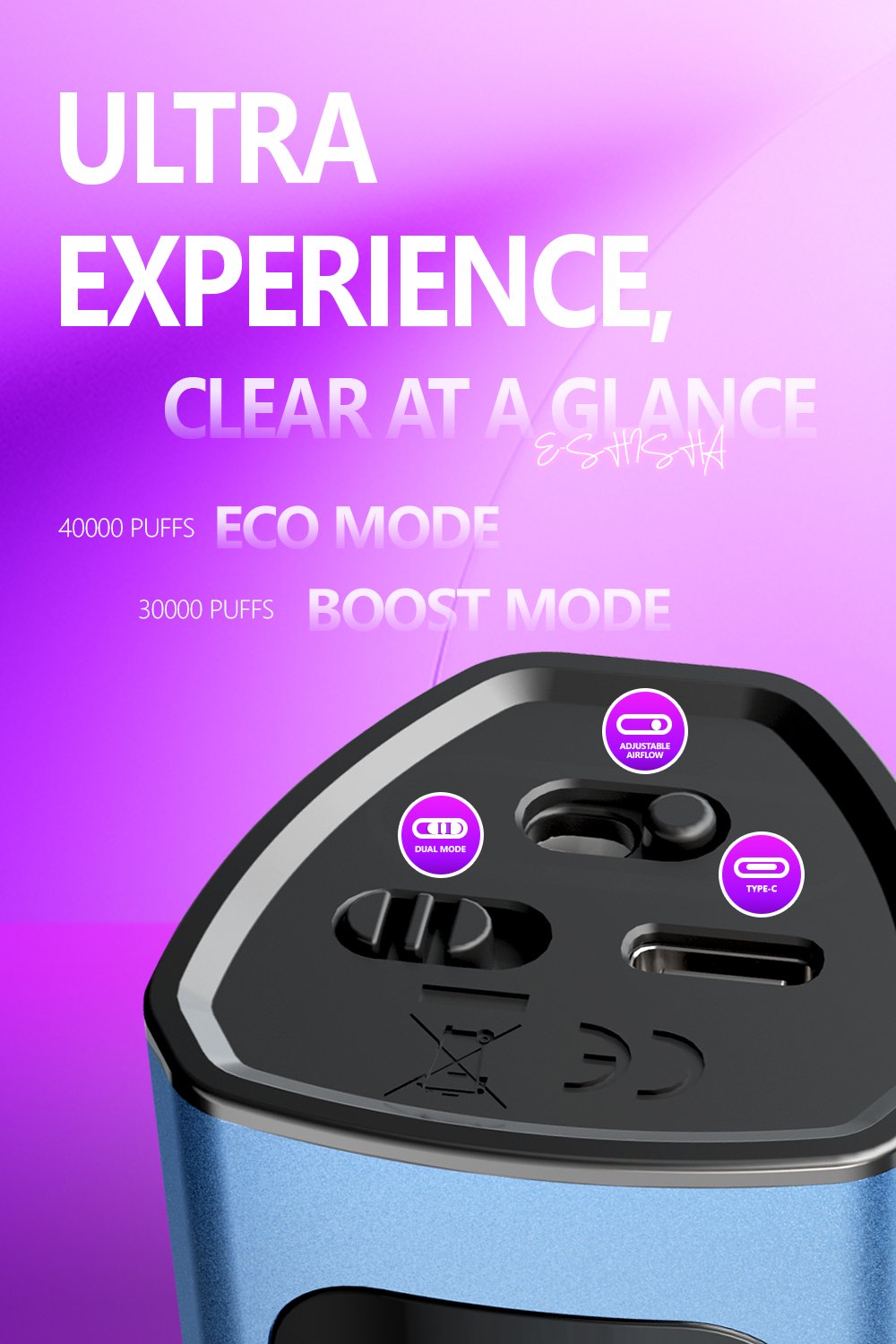 Mocig Disposable Vape PEAK DTL E-SHISHA Big Smart LED Screen 40K Puffs E-liqiud Capacity Nicotine 0% 2% 5% Electronic cigarette