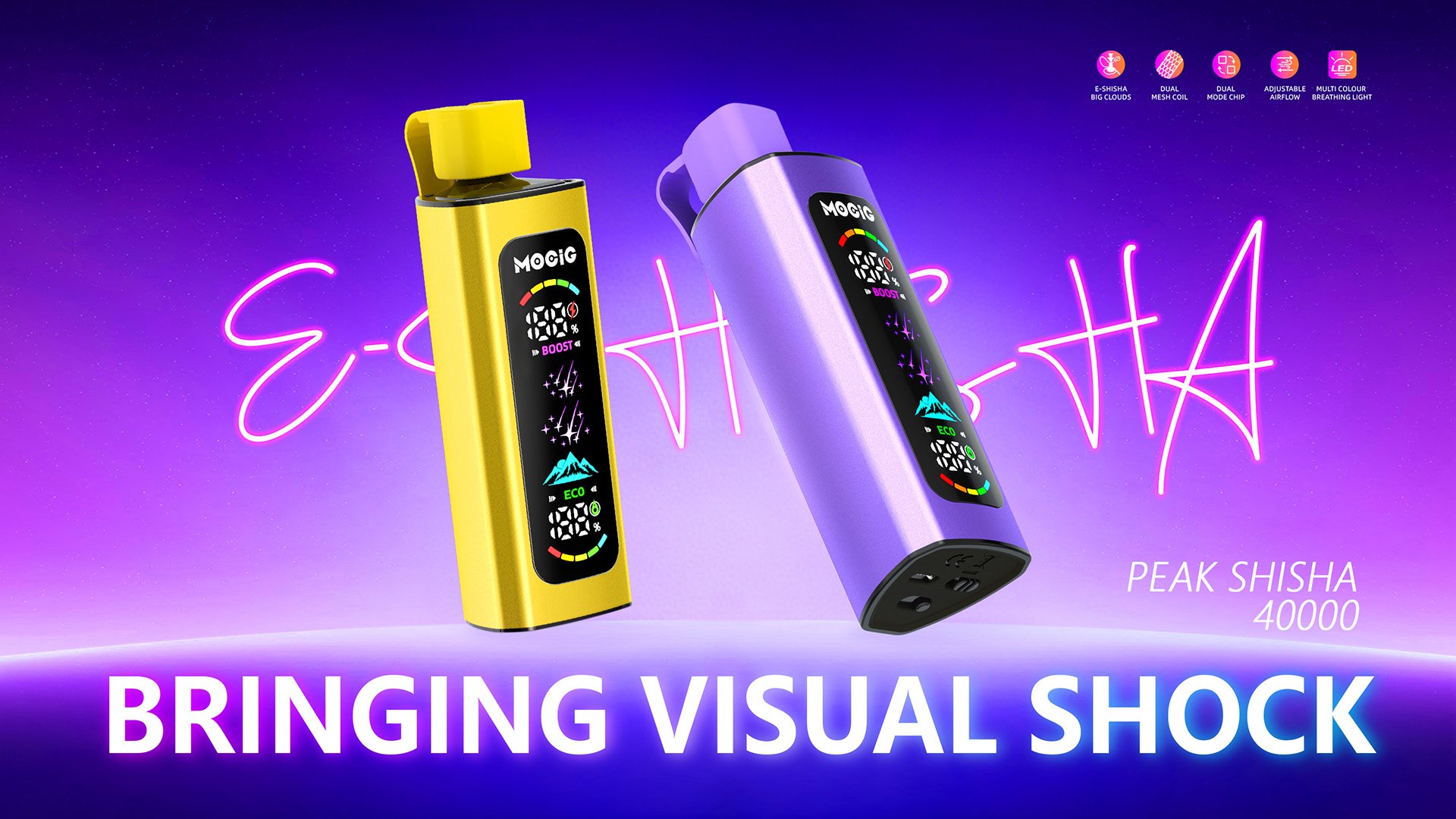 Mocig Disposable Vape PEAK DTL E-SHISHA Big Smart LED Screen 40K Puffs E-liqiud Capacity Nicotine 0% 2% 5% Electronic cigarette