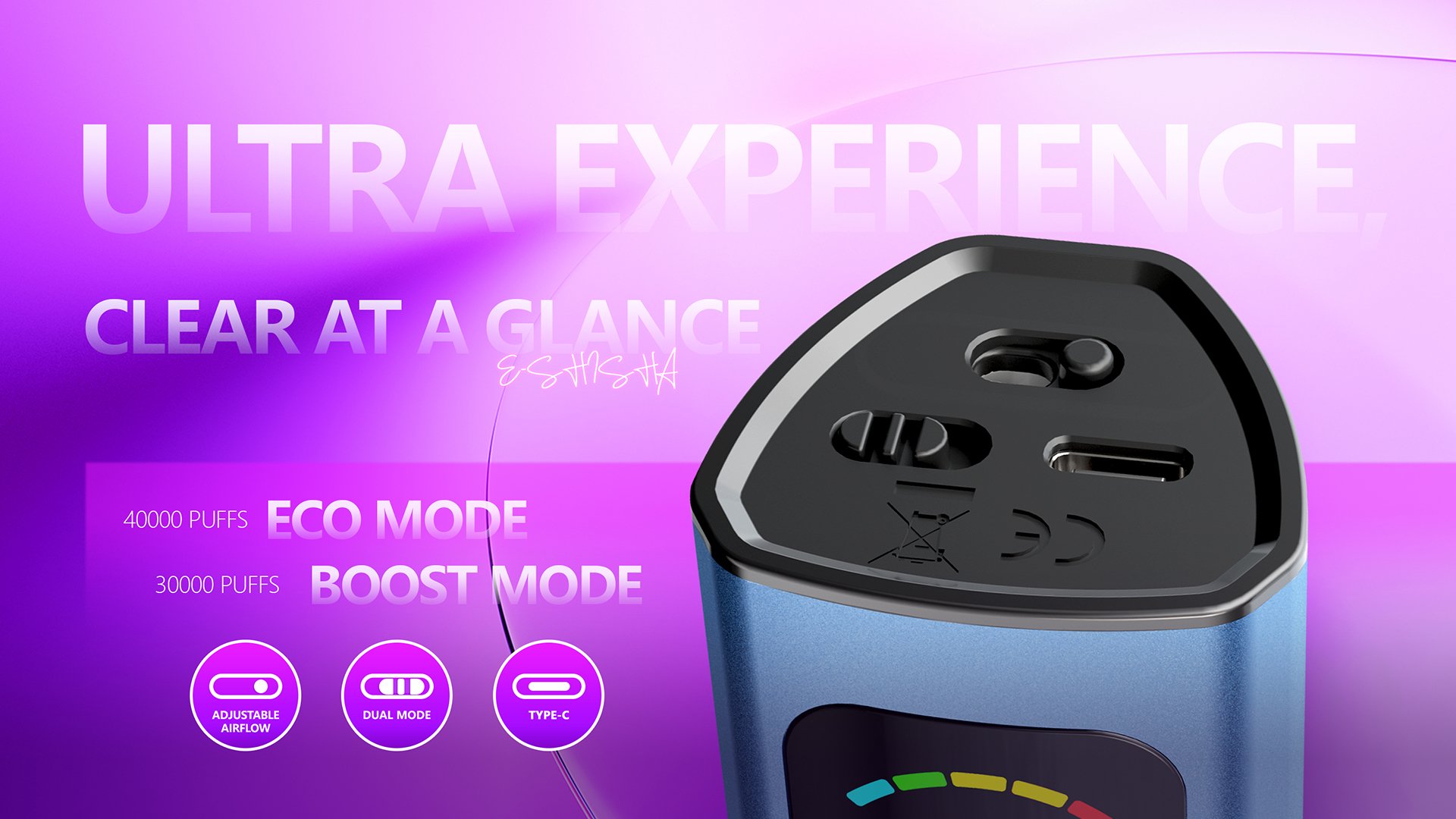 Mocig Disposable Vape PEAK DTL E-SHISHA Big Smart LED Screen 40K Puffs E-liqiud Capacity Nicotine 0% 2% 5% Electronic cigarette