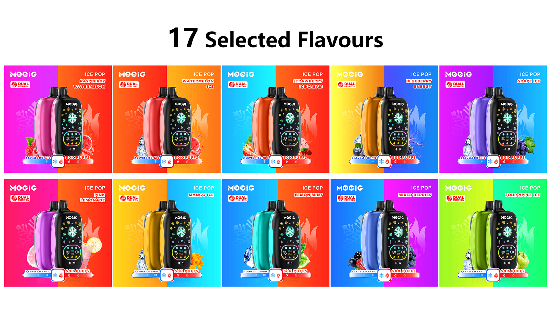 Mocig Disposable Vape ICE POP Adjustable Ice and Nicotine  Full Smart Screen 50K Puffs E-liqiud Capacity Nicotine 0% 2% 5% Electronic cigarette