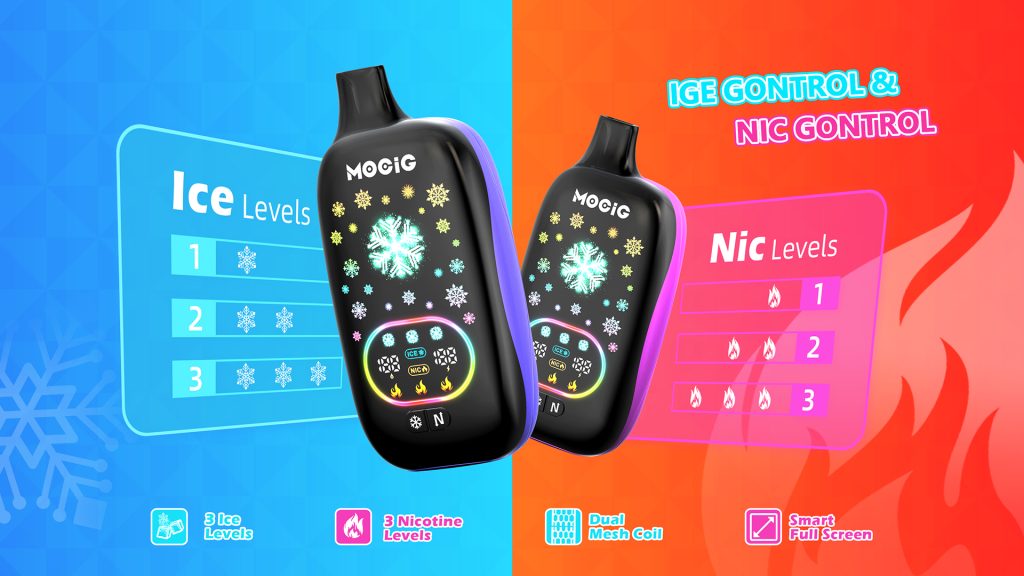 Mocig Disposable Vape ICE POP Adjustable Ice and Nicotine  Full Smart Screen 50K Puffs E-liqiud Capacity Nicotine 0% 2% 5% Electronic cigarette