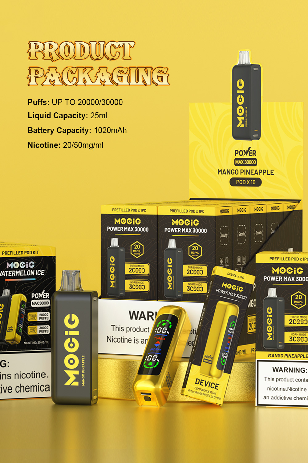 Mocig POD Vape Power Max 30000 Big Smart LED 30000 Puffs 980mAh Battery Capacity Nicotine 0% 2% 5% Electronic cigarette