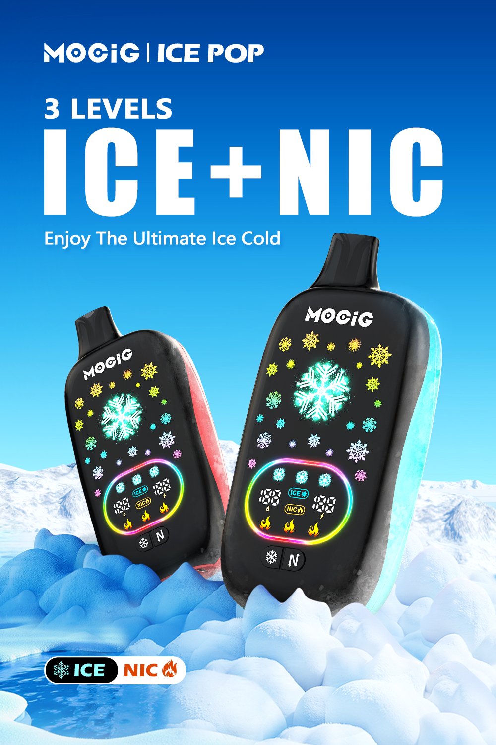 Mocig Disposable Vape ICE POP Adjustable Ice and Nicotine  Full Smart Screen 50K Puffs E-liqiud Capacity Nicotine 0% 2% 5% Electronic cigarette