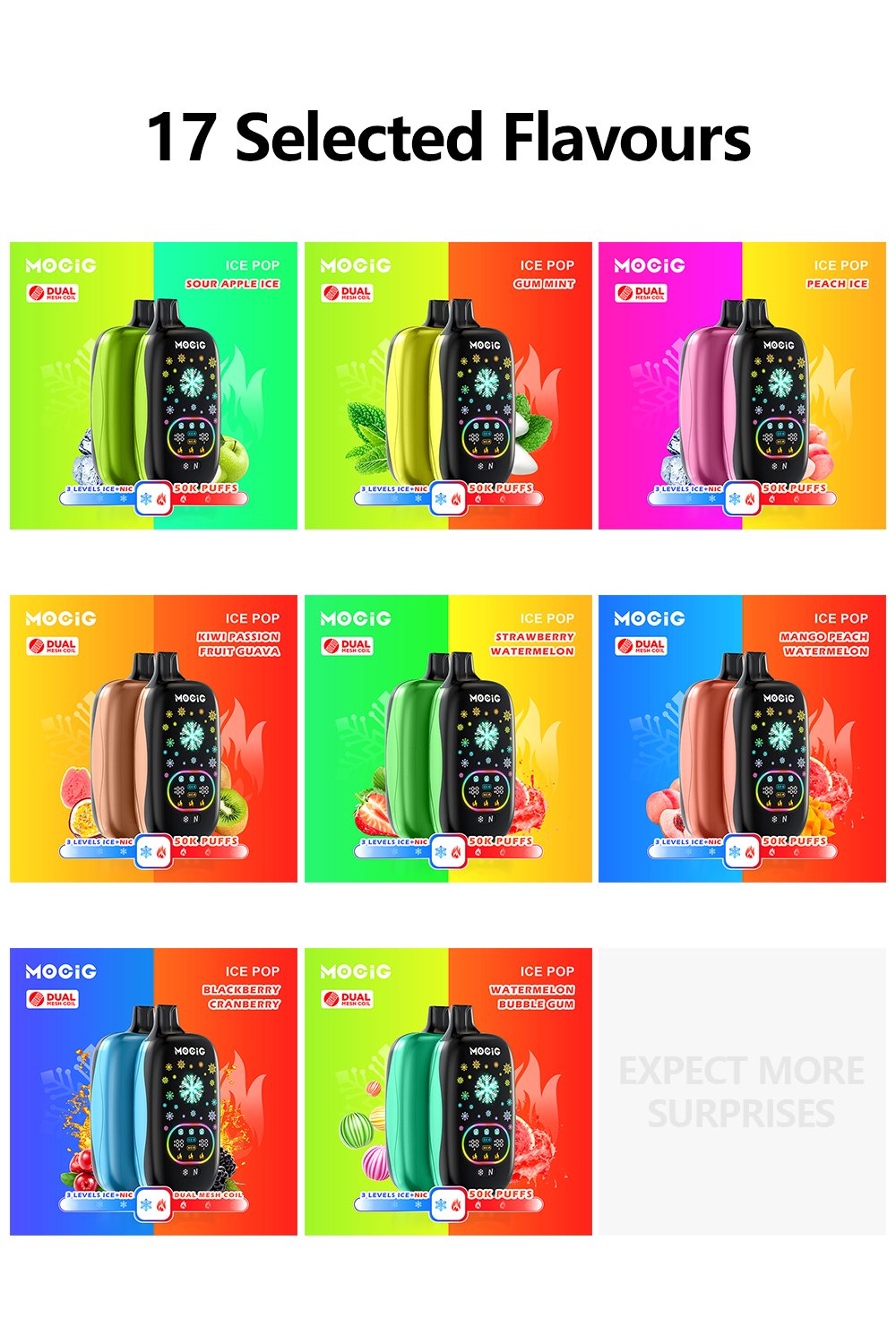 Mocig Disposable Vape ICE POP Adjustable Ice and Nicotine  Full Smart Screen 50K Puffs E-liqiud Capacity Nicotine 0% 2% 5% Electronic cigarette