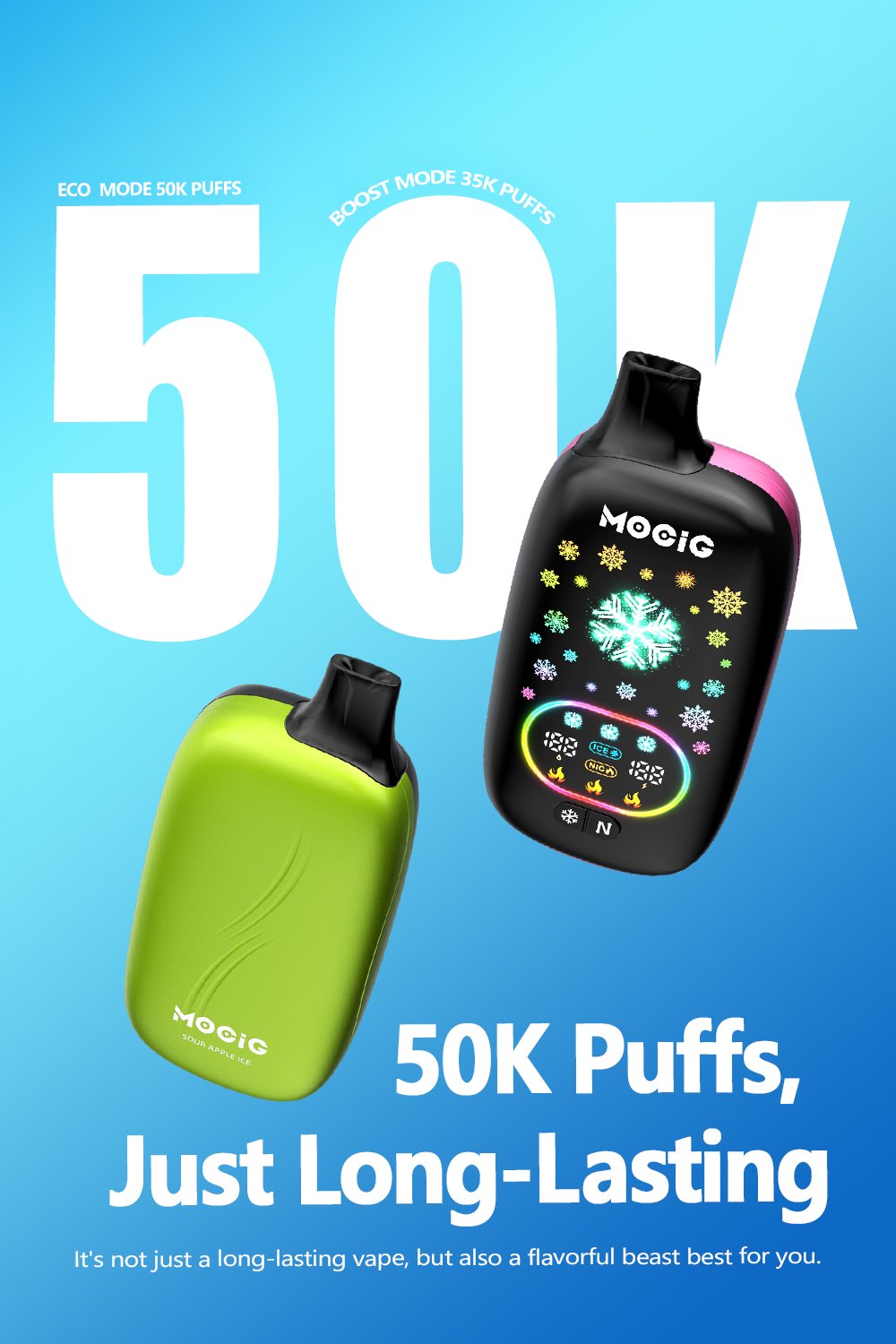 Mocig Disposable Vape ICE POP Adjustable Ice and Nicotine  Full Smart Screen 50K Puffs E-liqiud Capacity Nicotine 0% 2% 5% Electronic cigarette