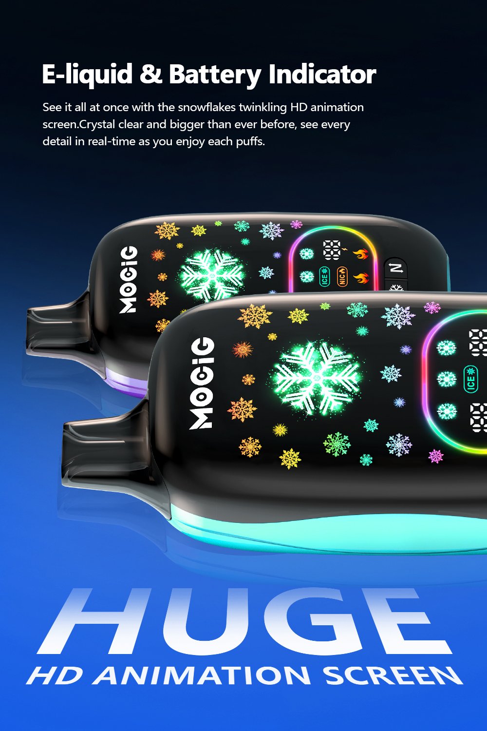 Mocig Disposable Vape ICE POP Adjustable Ice and Nicotine  Full Smart Screen 50K Puffs E-liqiud Capacity Nicotine 0% 2% 5% Electronic cigarette