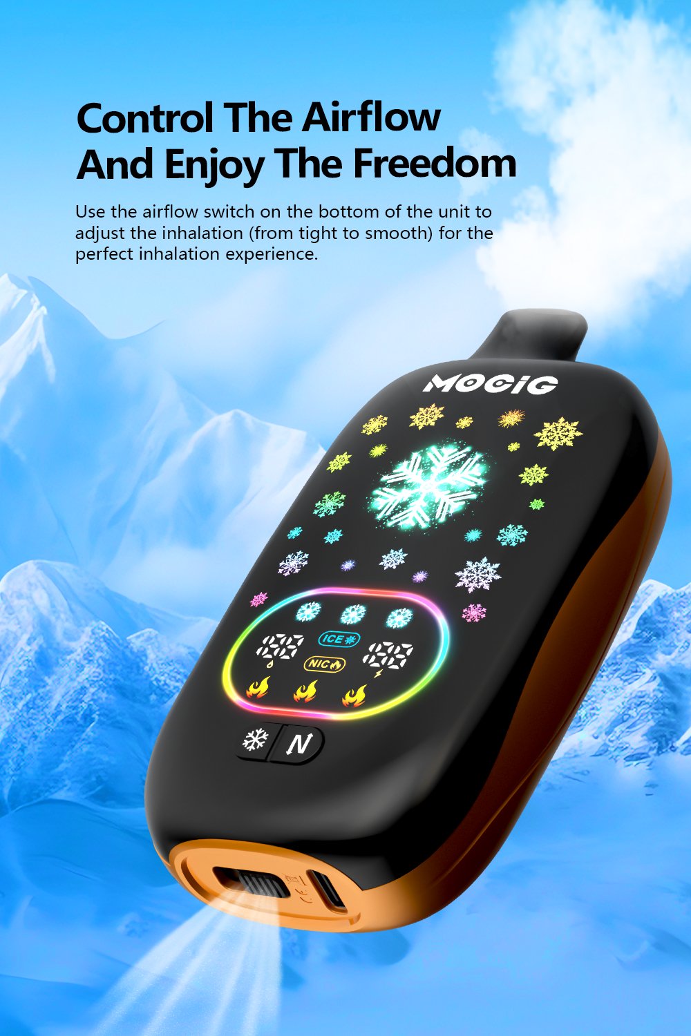 Mocig Disposable Vape ICE POP Adjustable Ice and Nicotine  Full Smart Screen 50K Puffs E-liqiud Capacity Nicotine 0% 2% 5% Electronic cigarette