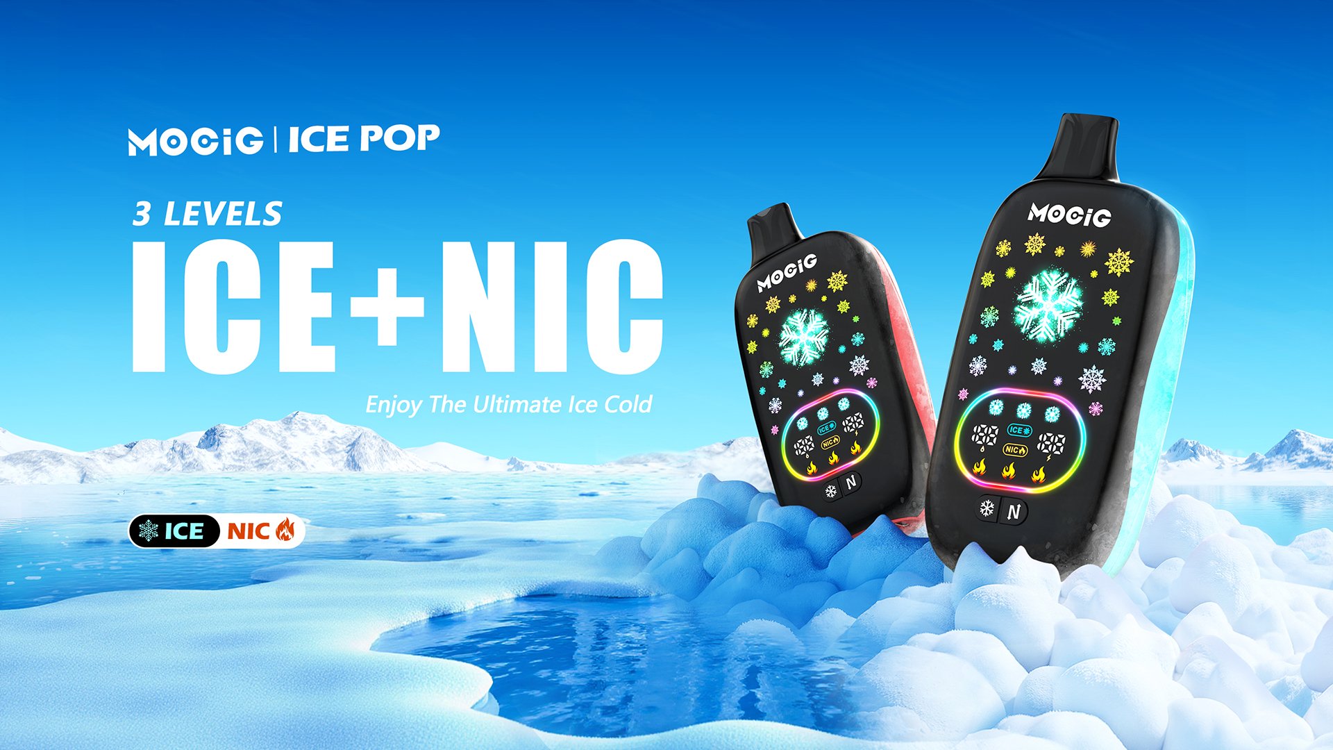 Mocig Disposable Vape ICE POP Adjustable Ice and Nicotine  Full Smart Screen 50K Puffs E-liqiud Capacity Nicotine 0% 2% 5% Electronic cigarette