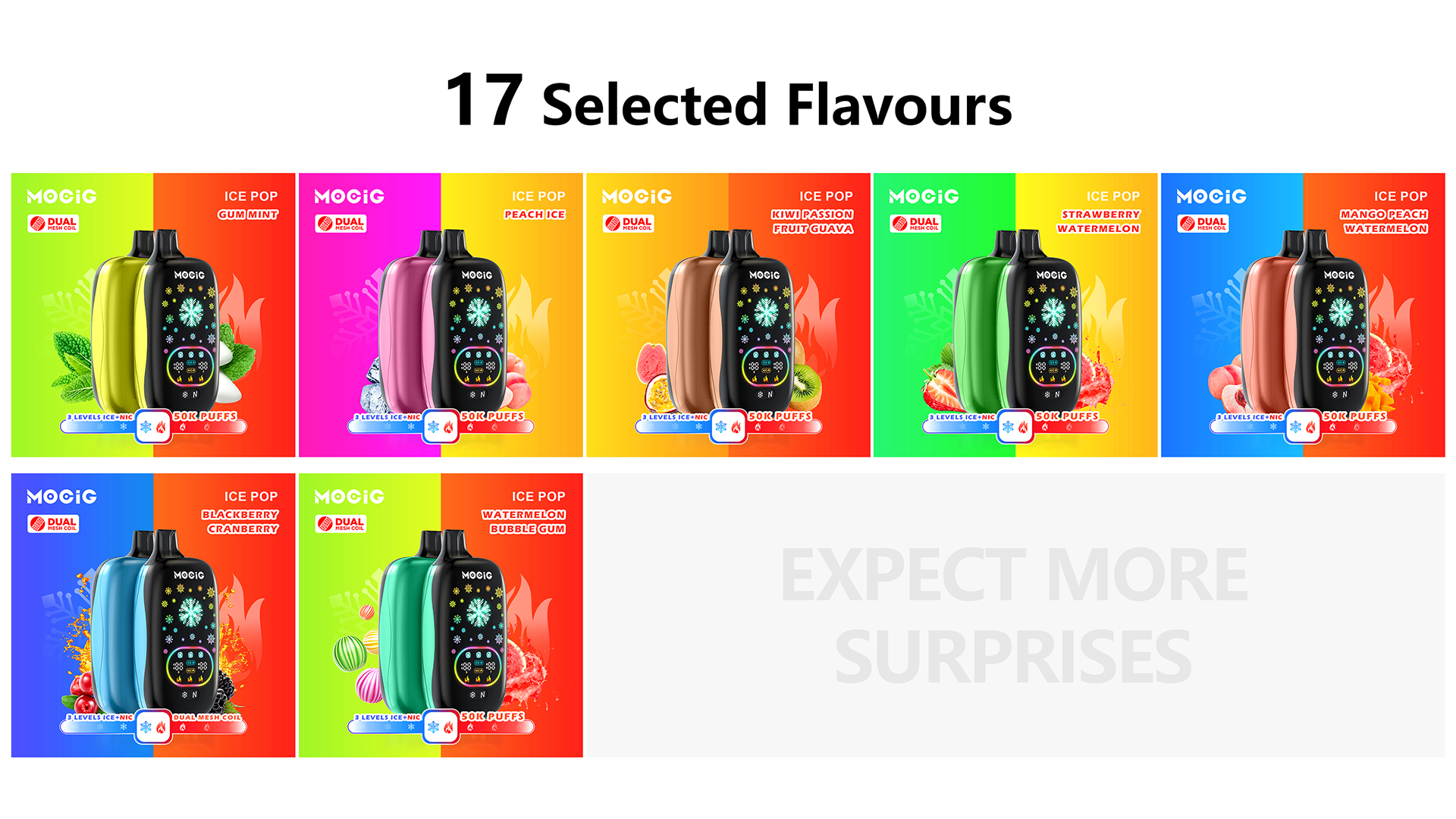 Mocig Disposable Vape ICE POP Adjustable Ice and Nicotine  Full Smart Screen 50K Puffs E-liqiud Capacity Nicotine 0% 2% 5% Electronic cigarette