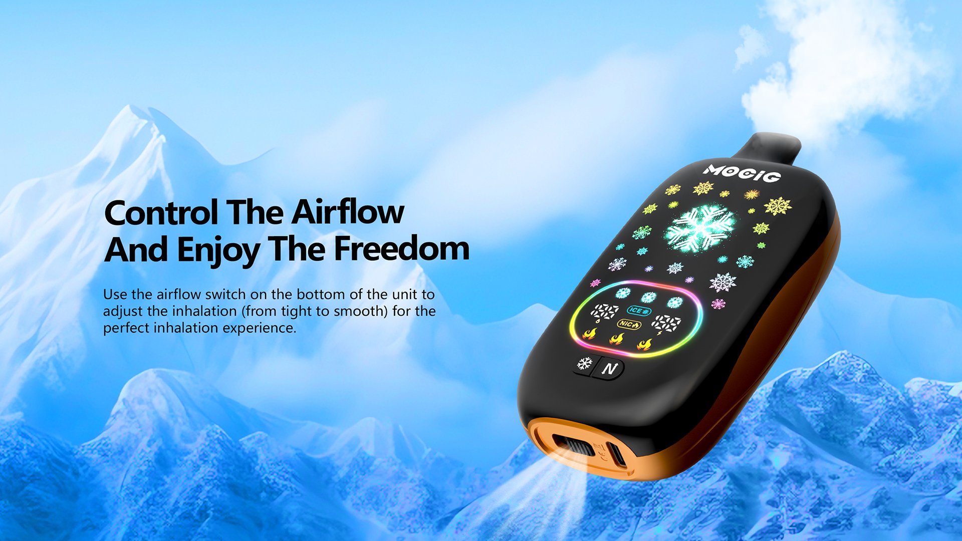 Mocig Disposable Vape ICE POP Adjustable Ice and Nicotine  Full Smart Screen 50K Puffs E-liqiud Capacity Nicotine 0% 2% 5% Electronic cigarette