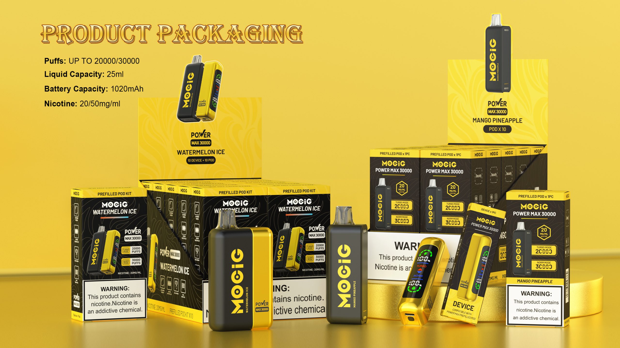 Mocig POD Vape Power Max 30000 Big Smart LED 30000 Puffs 980mAh Battery Capacity Nicotine 0% 2% 5% Electronic cigarette