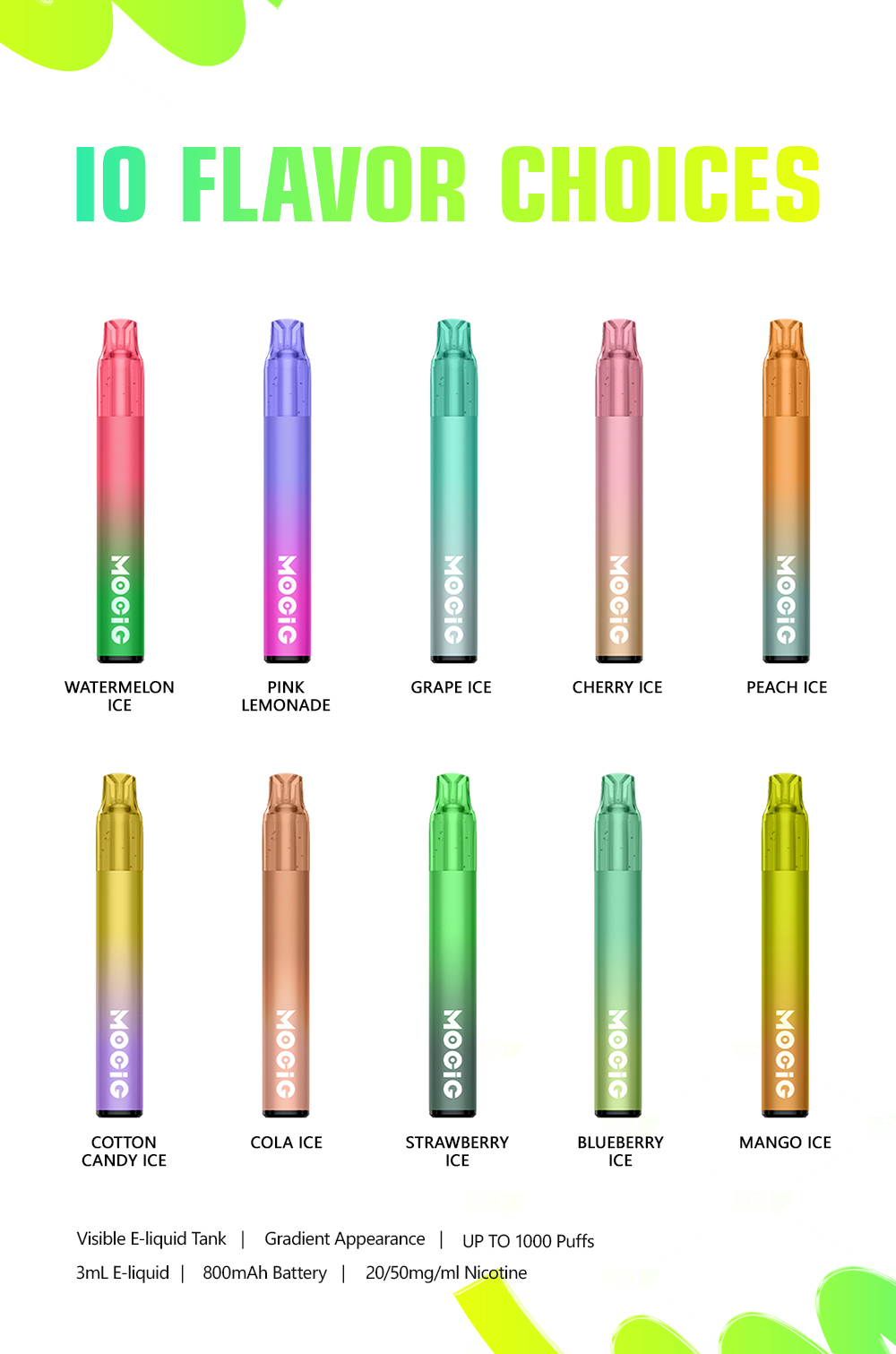 Mocig Disposable Vape Legend Bar Visualized Tank 3ml 10K Puffs E-liqiud Capacity Nicotine 0% 2% 5% Electronic cigarette