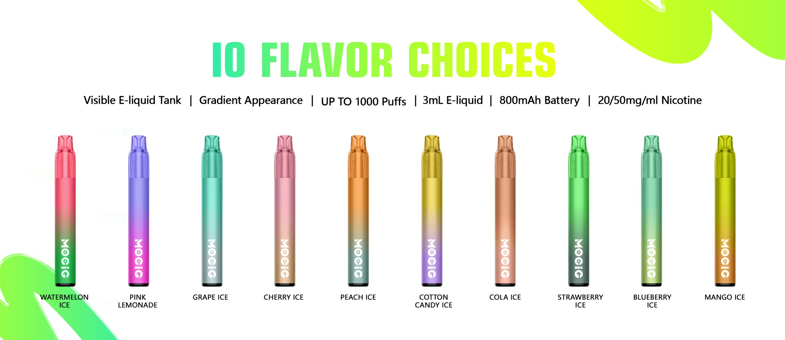 Mocig Disposable Vape Legend Bar Visualized Tank 3ml 10K Puffs E-liqiud Capacity Nicotine 0% 2% 5% Electronic cigarette