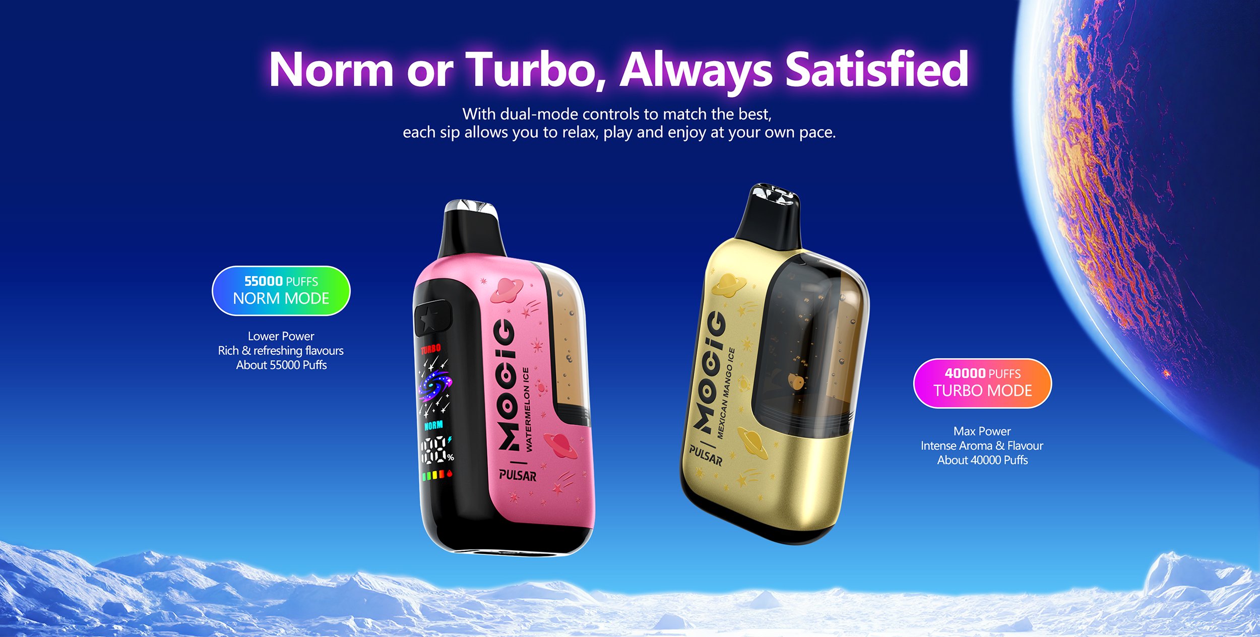 Mocig Disposable Vape Pulsar three Mesh Coil Visualized Tank Smart Screen 55K Puffs E-liqiud Capacity Nicotine 0% 2% 5% Electronic cigarette