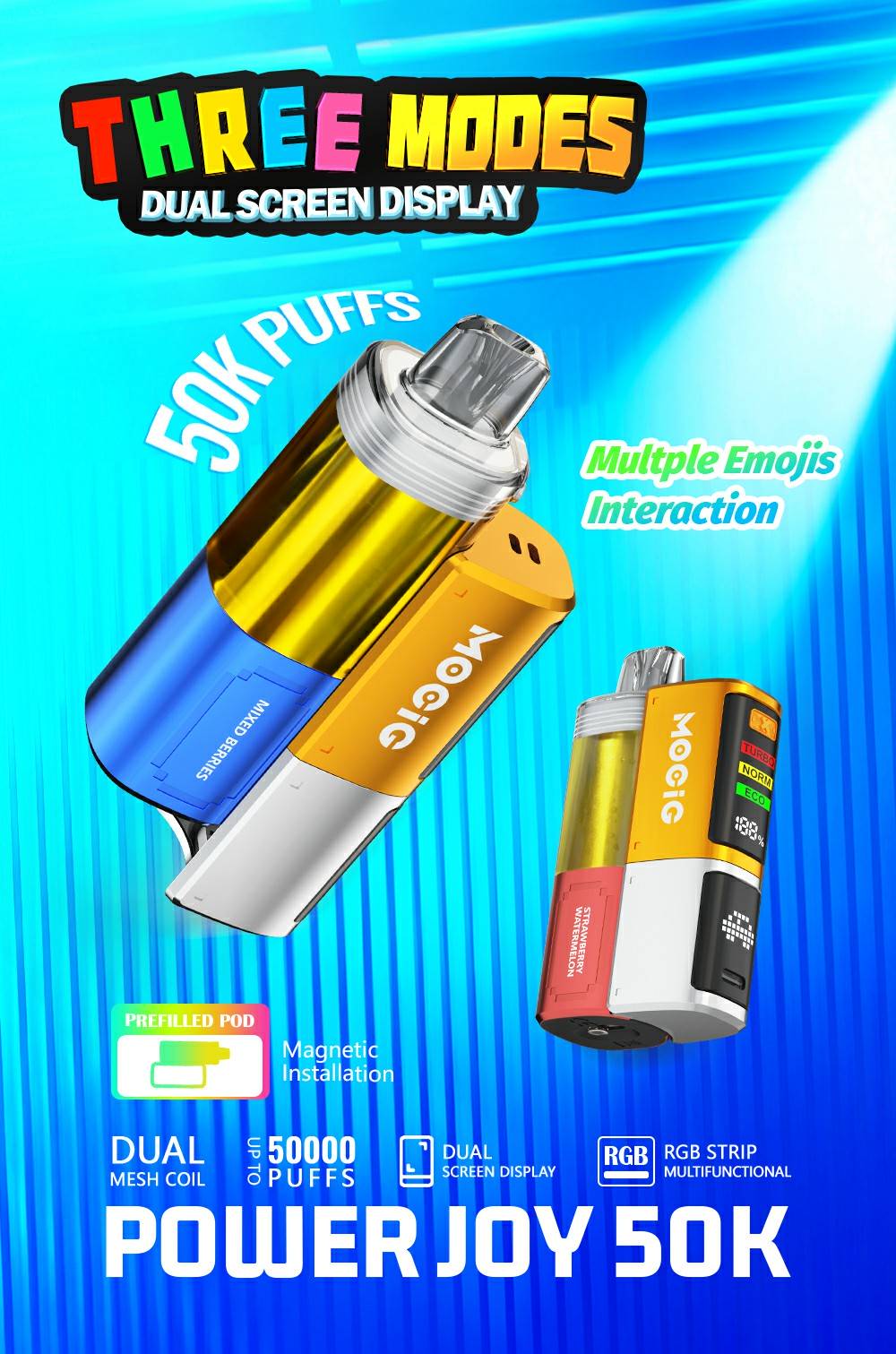 Power Joy 50000 – Mocig POD Vape Power Joy 50K Big Puffs Smart LED 1000mAh  Battery Capacity Nicotine 0% 2% 5% Electronic cigarette