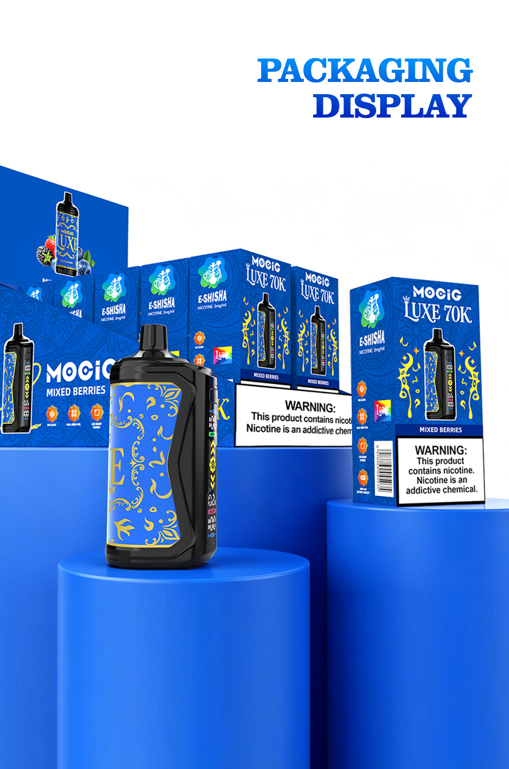 Mocig Disposable Vape LUXE SHISHA DTL E-SHISHA Big Smart LED Screen 70K Puffs E-liqiud Capacity Nicotine 0% 2% 5% Electronic cigarette