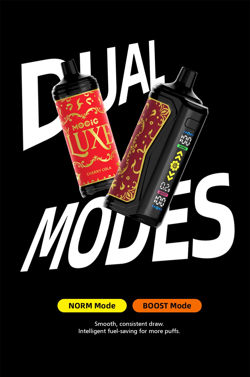 Mocig Disposable Vape LUXE SHISHA DTL E-SHISHA Big Smart LED Screen 70K Puffs E-liqiud Capacity Nicotine 0% 2% 5% Electronic cigarette