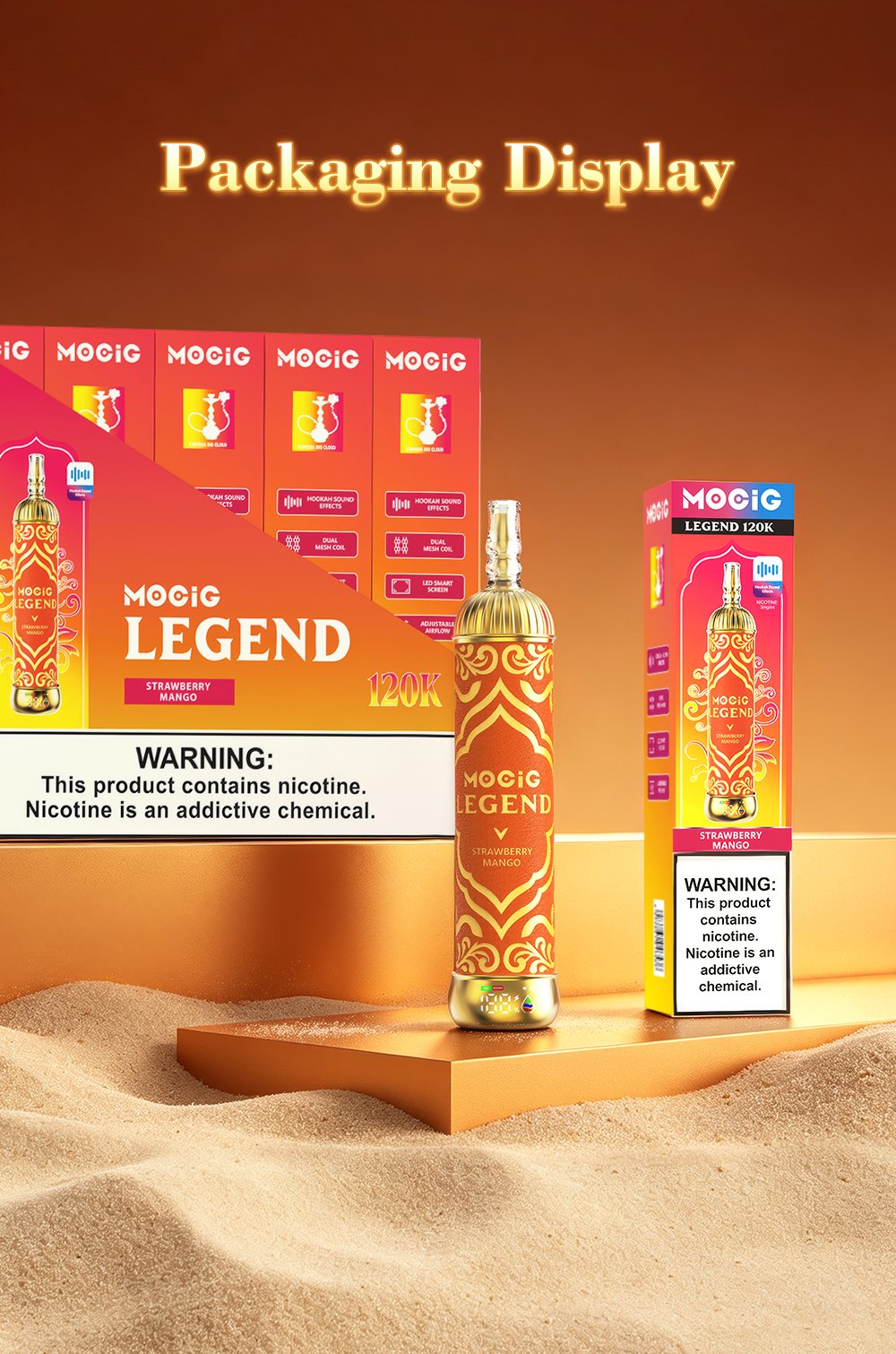 Mocig  Legend SHISHA DTL E-SHISHA Disposable Vape Big Cloud Smart LED Screen 120K Puffs E-liqiud Capacity Nicotine 0% 2% 5% Electronic cigarette