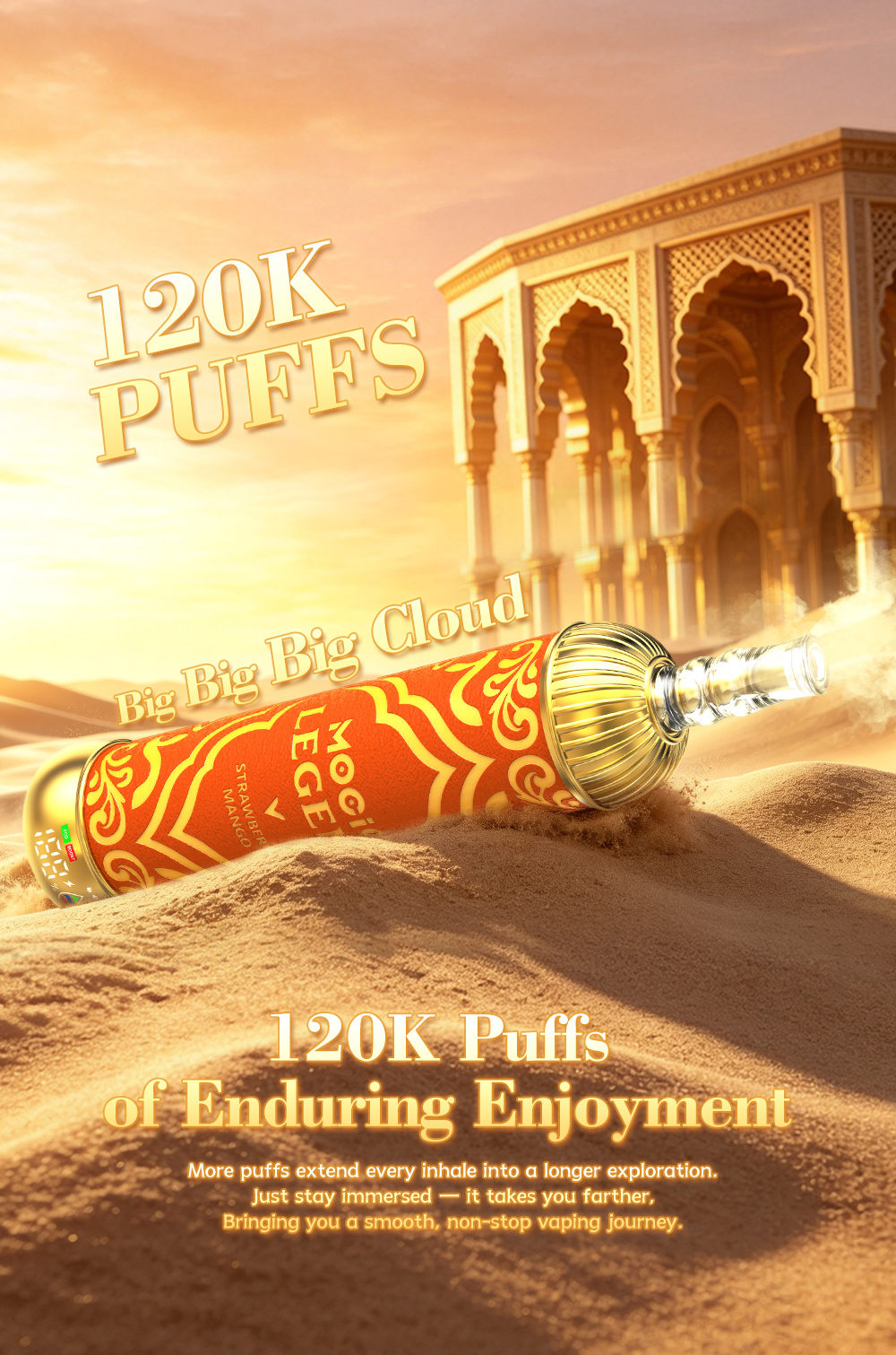 Mocig  Legend SHISHA DTL E-SHISHA Disposable Vape Big Cloud Smart LED Screen 120K Puffs E-liqiud Capacity Nicotine 0% 2% 5% Electronic cigarette
