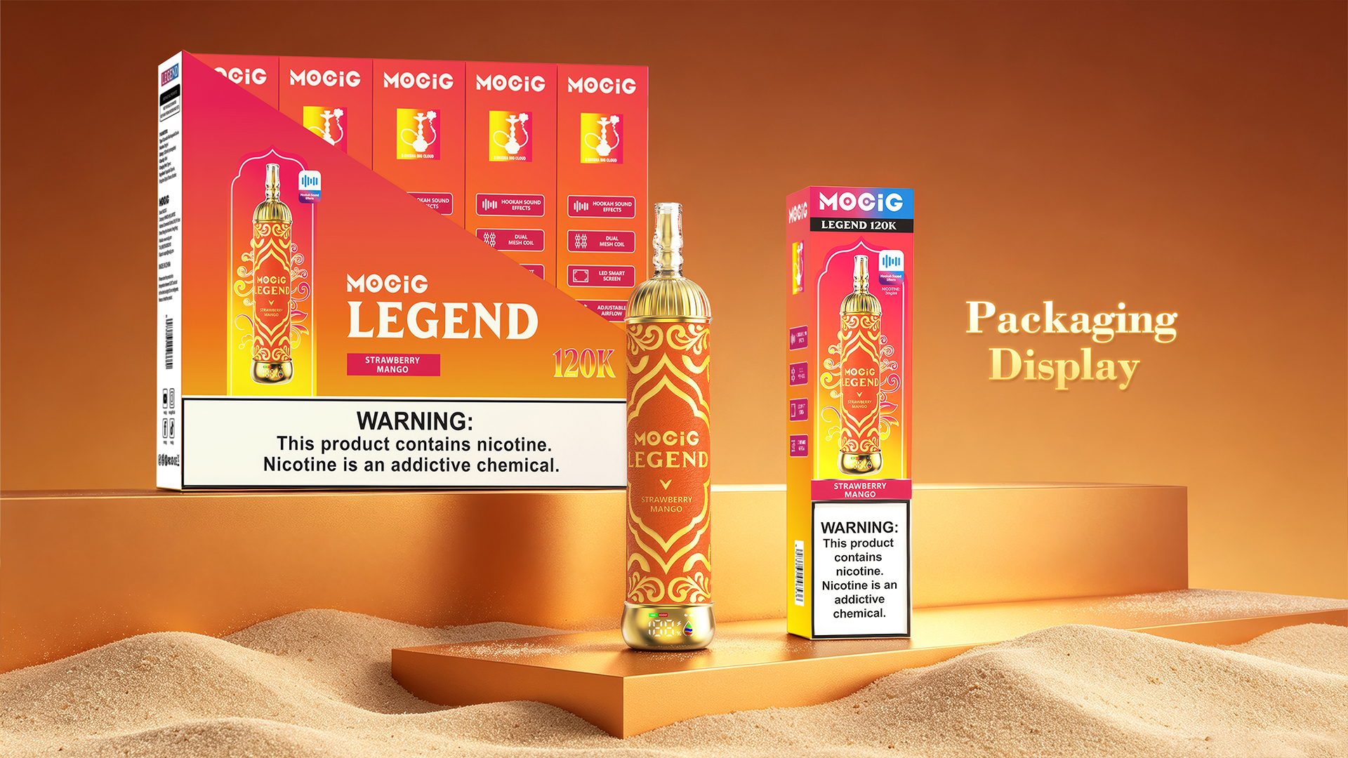 Mocig  Legend SHISHA DTL E-SHISHA Disposable Vape Big Cloud Smart LED Screen 120K Puffs E-liqiud Capacity Nicotine 0% 2% 5% Electronic cigarette