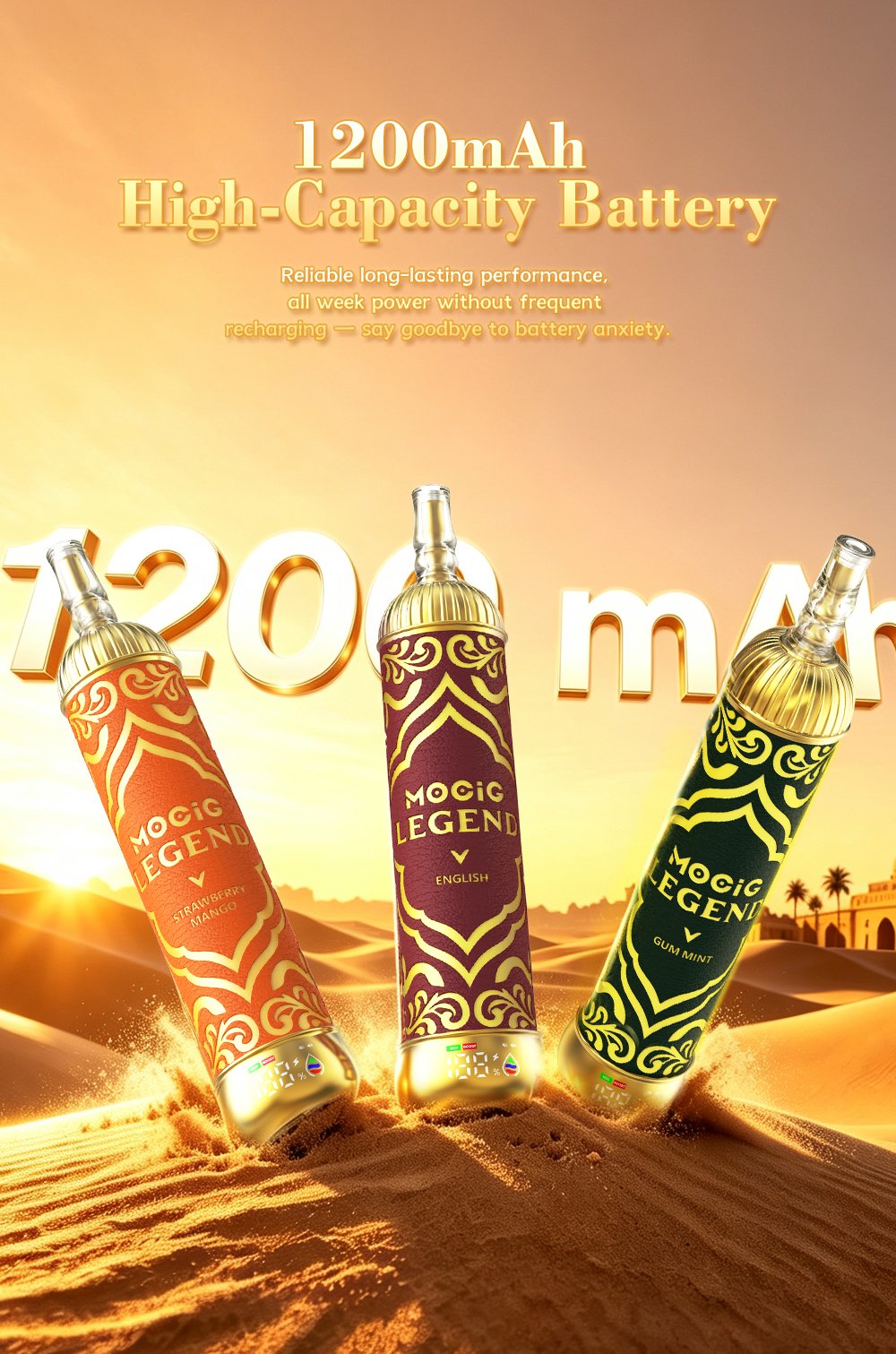 Mocig  Legend SHISHA DTL E-SHISHA Disposable Vape Big Cloud Smart LED Screen 120K Puffs E-liqiud Capacity Nicotine 0% 2% 5% Electronic cigarette