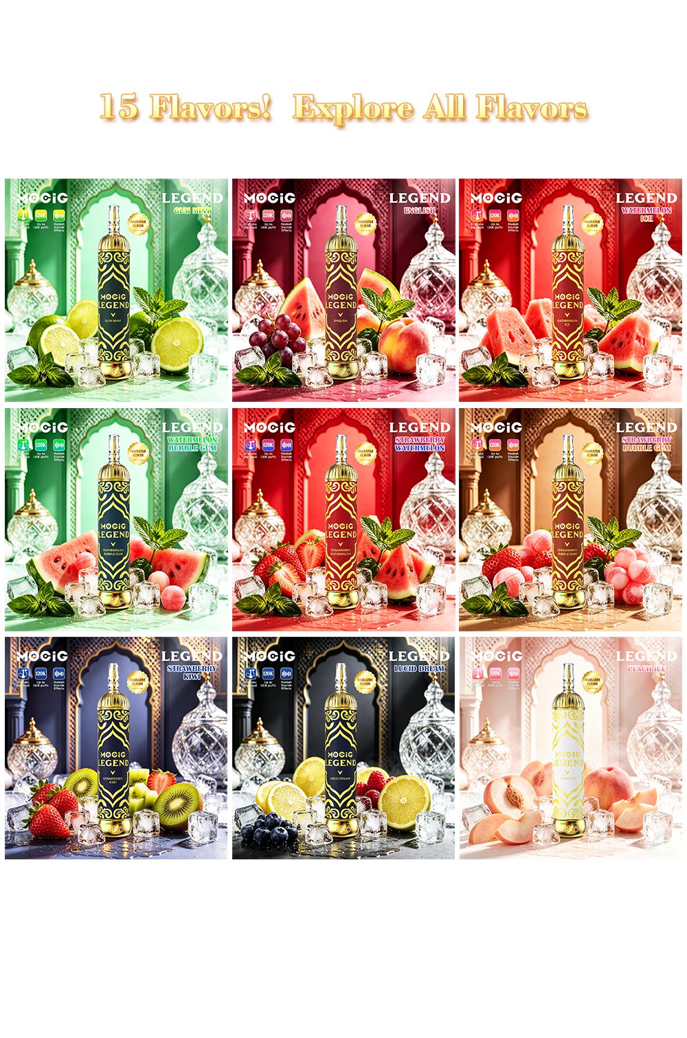 Mocig  Legend SHISHA DTL E-SHISHA Disposable Vape Big Cloud Smart LED Screen 120K Puffs E-liqiud Capacity Nicotine 0% 2% 5% Electronic cigarette
