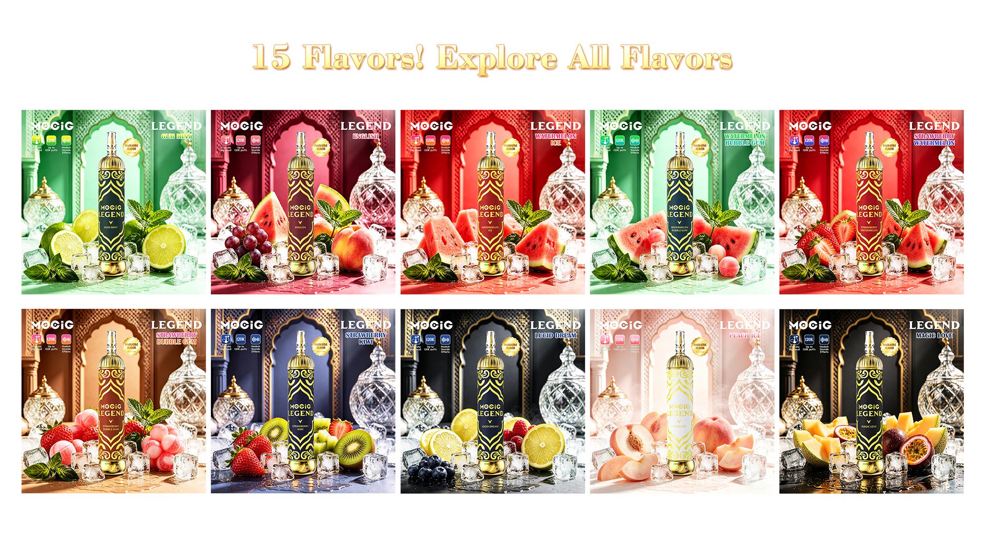 Mocig  Legend SHISHA DTL E-SHISHA Disposable Vape Big Cloud Smart LED Screen 120K Puffs E-liqiud Capacity Nicotine 0% 2% 5% Electronic cigarette