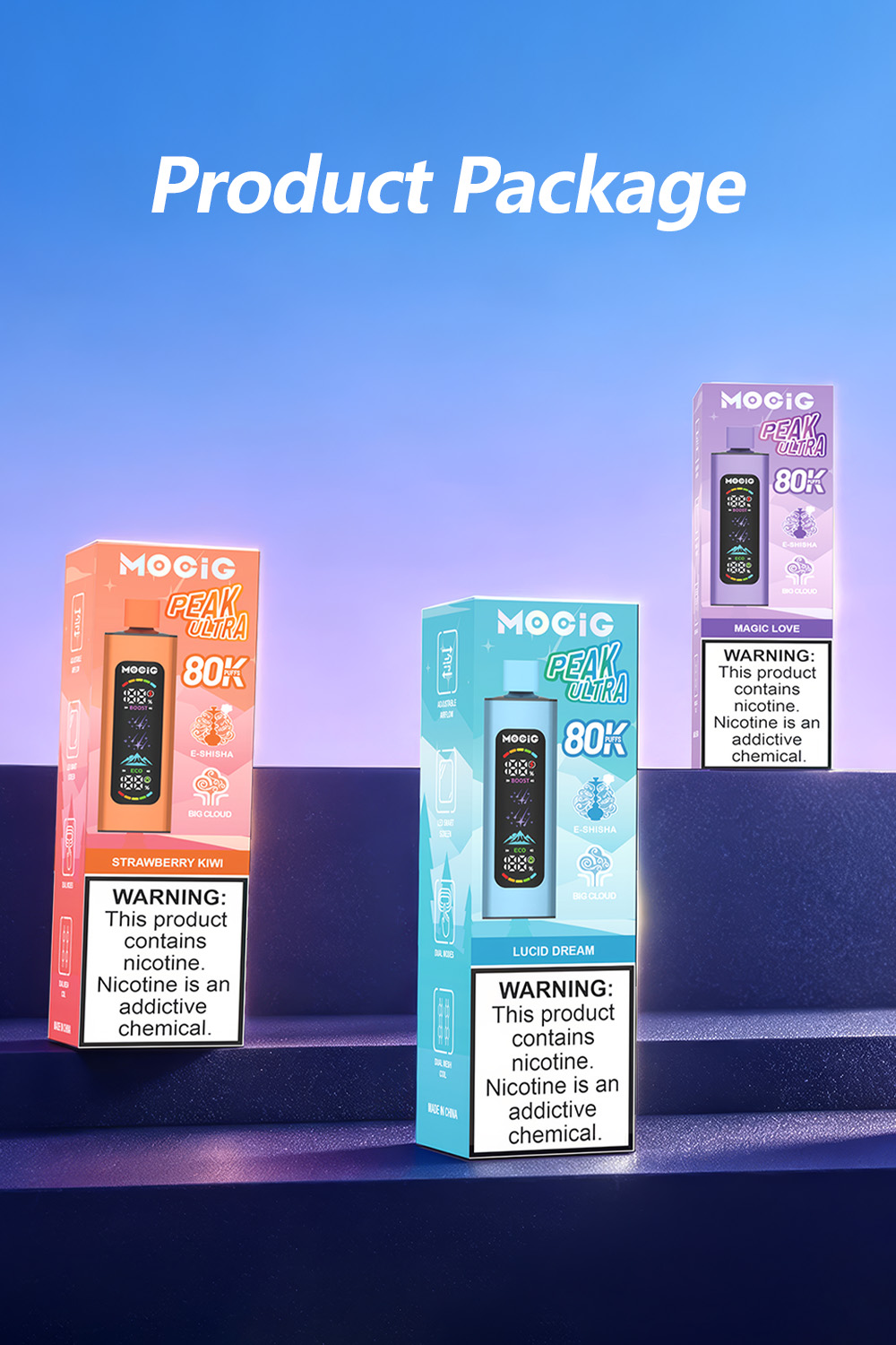 Mocig Disposable Vape PEAK Ultra DTL E-SHISHA Big Smart LED Screen 80K Puffs E-liqiud Capacity Nicotine 0% 2% 5% Electronic cigarette
