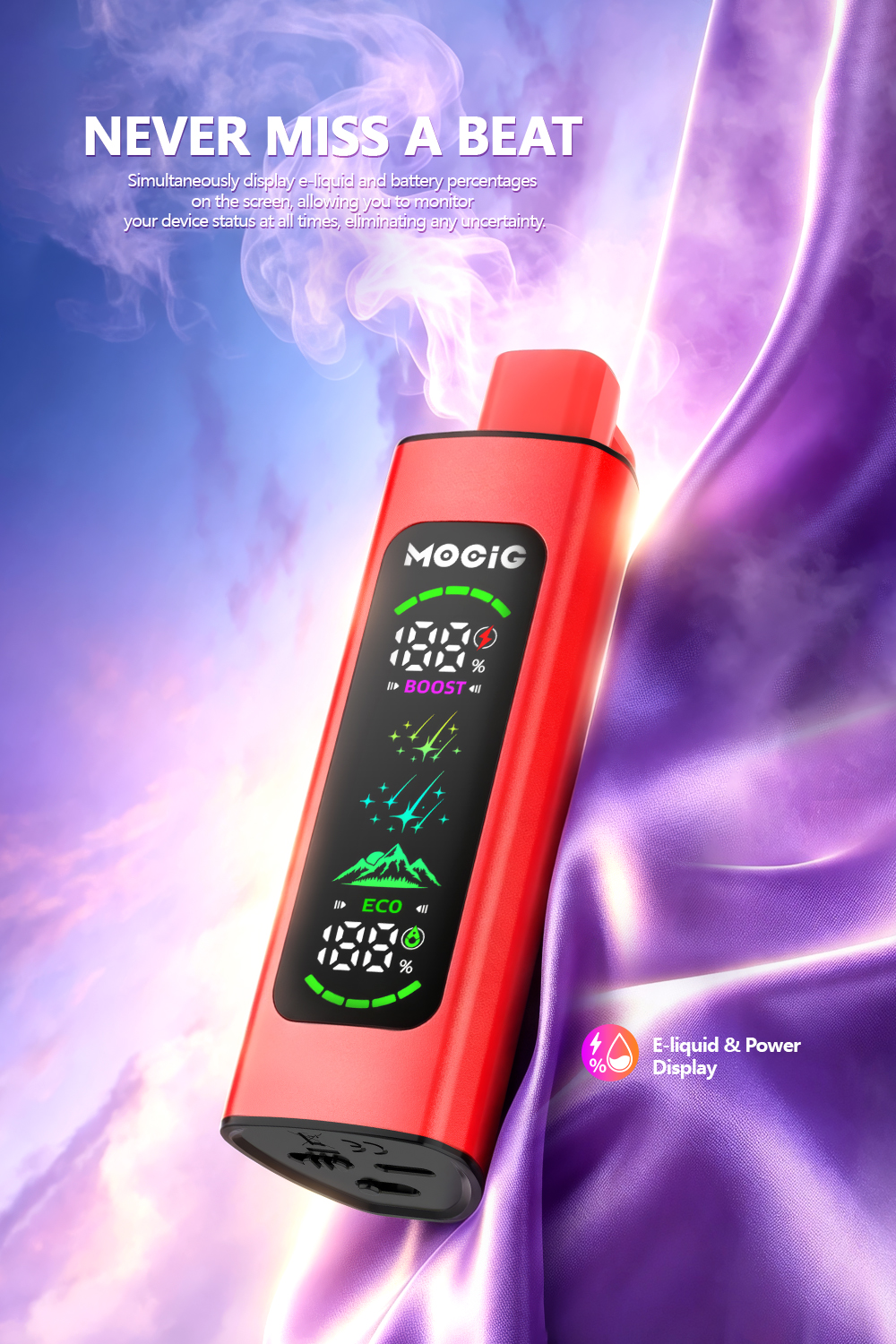 Mocig Disposable Vape PEAK Ultra DTL E-SHISHA Big Smart LED Screen 80K Puffs E-liqiud Capacity Nicotine 0% 2% 5% Electronic cigarette