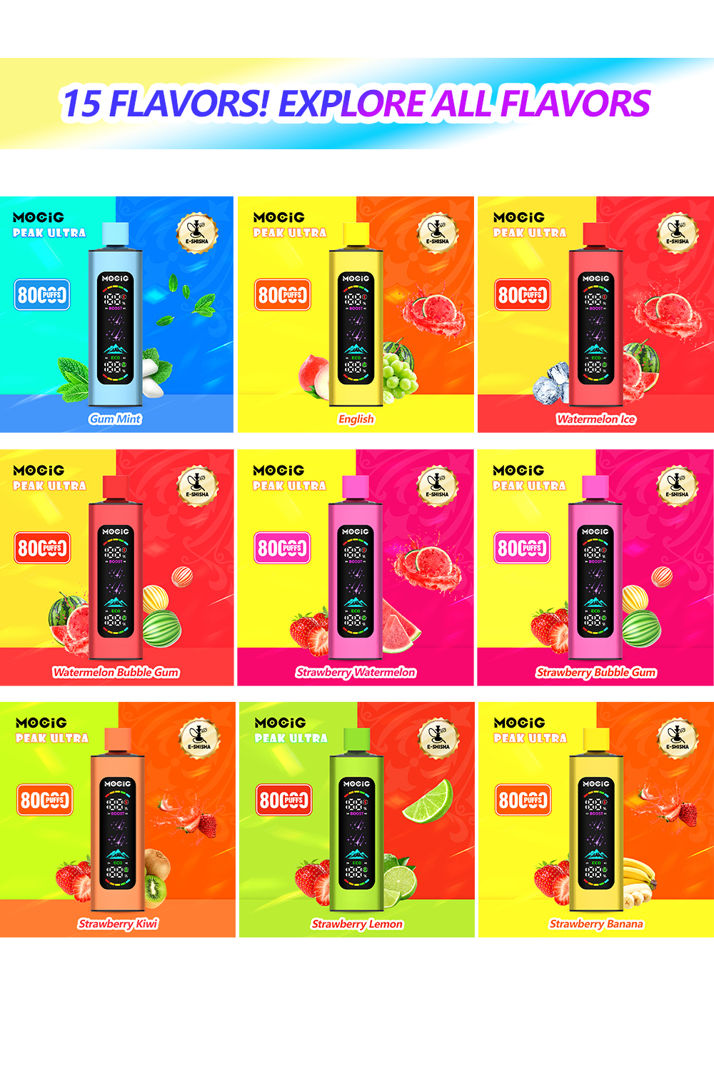 Mocig Disposable Vape PEAK Ultra DTL E-SHISHA Big Smart LED Screen 80K Puffs E-liqiud Capacity Nicotine 0% 2% 5% Electronic cigarette