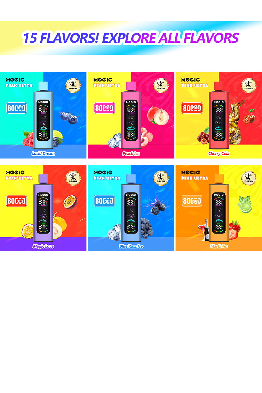 Mocig Disposable Vape PEAK Ultra DTL E-SHISHA Big Smart LED Screen 80K Puffs E-liqiud Capacity Nicotine 0% 2% 5% Electronic cigarette