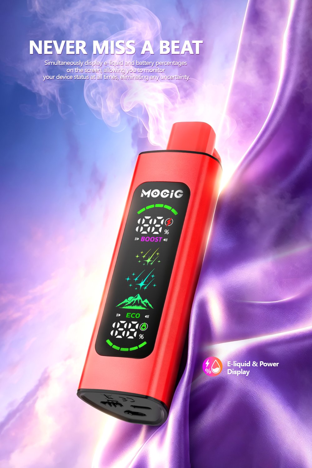 Mocig Disposable Vape PEAK Ultra DTL E-SHISHA Big Smart LED Screen 80K Puffs E-liqiud Capacity Nicotine 0% 2% 5% Electronic cigarette