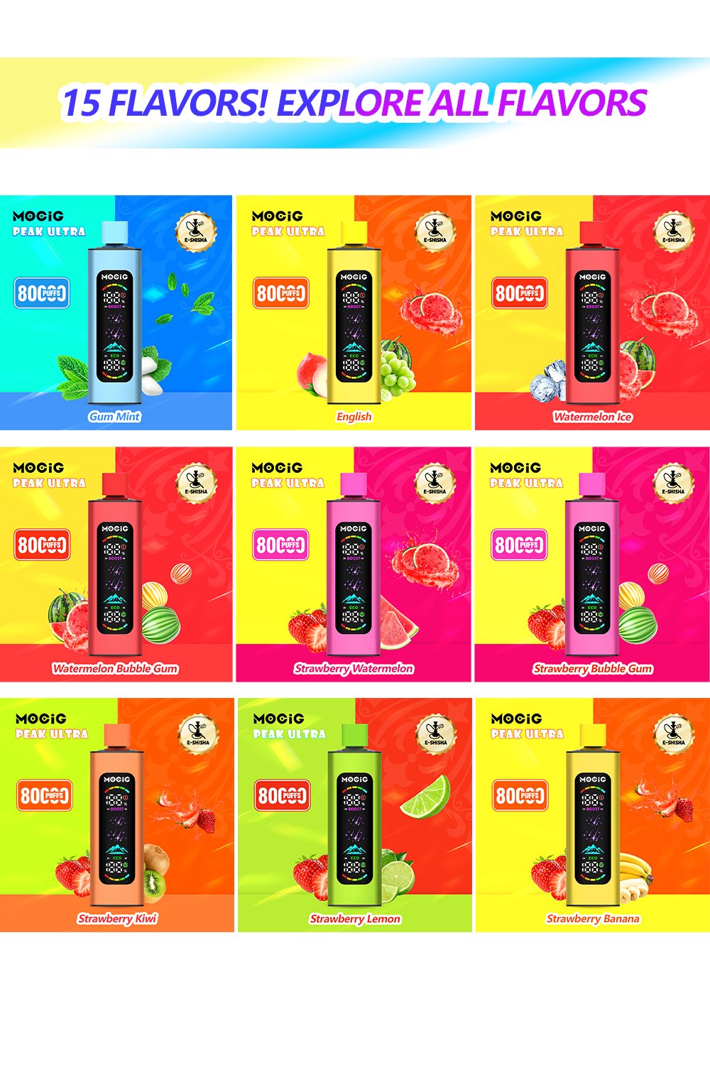 Mocig Disposable Vape PEAK Ultra DTL E-SHISHA Big Smart LED Screen 80K Puffs E-liqiud Capacity Nicotine 0% 2% 5% Electronic cigarette