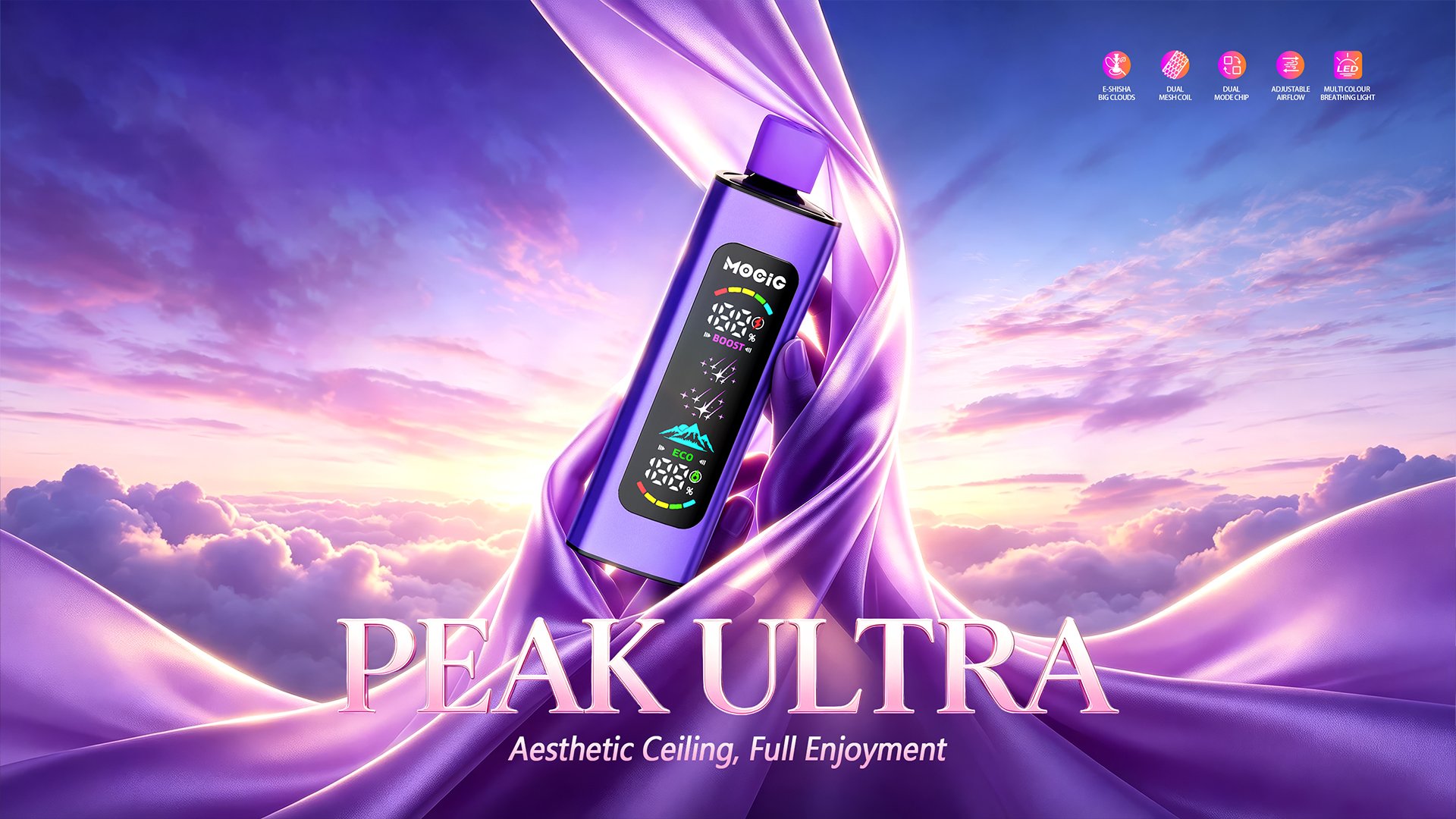Mocig Disposable Vape PEAK Ultra DTL E-SHISHA Big Smart LED Screen 80K Puffs E-liqiud Capacity Nicotine 0% 2% 5% Electronic cigarette