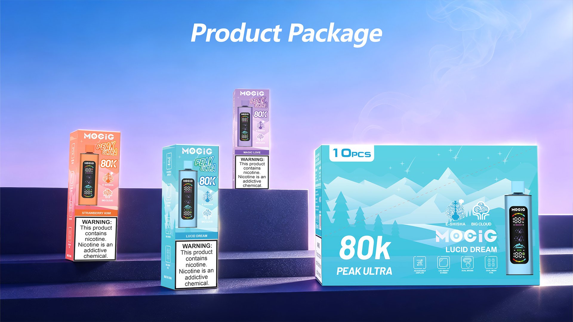 Mocig Disposable Vape PEAK Ultra DTL E-SHISHA Big Smart LED Screen 80K Puffs E-liqiud Capacity Nicotine 0% 2% 5% Electronic cigarette