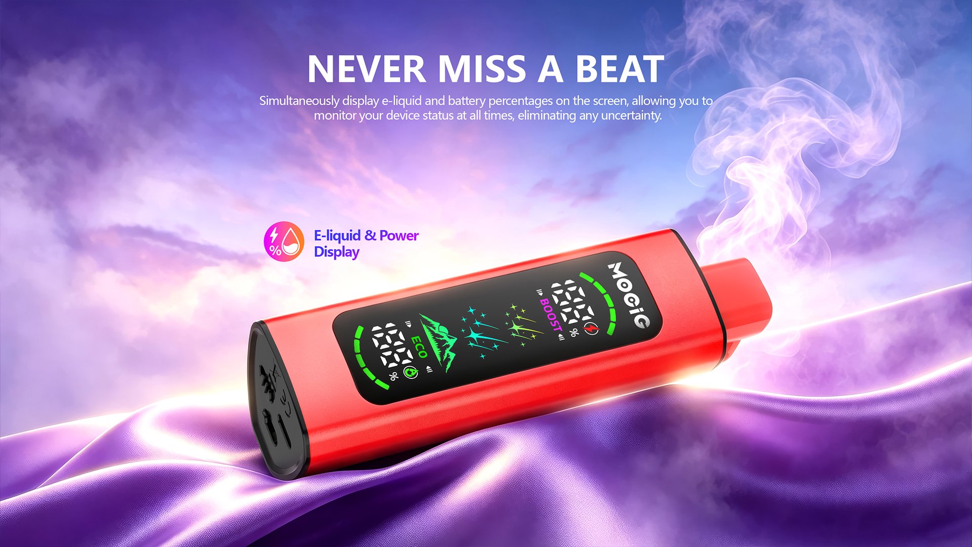 Mocig Disposable Vape PEAK Ultra DTL E-SHISHA Big Smart LED Screen 80K Puffs E-liqiud Capacity Nicotine 0% 2% 5% Electronic cigarette