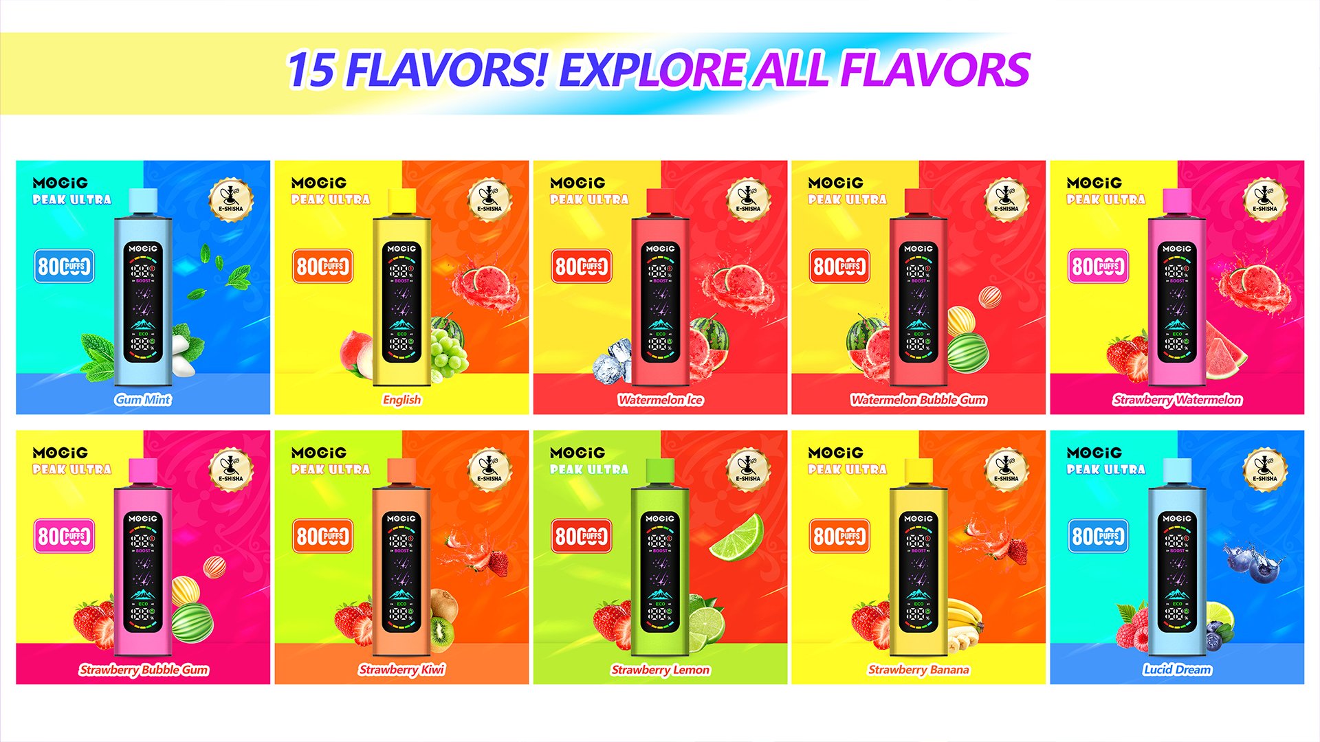 Mocig Disposable Vape PEAK Ultra DTL E-SHISHA Big Smart LED Screen 80K Puffs E-liqiud Capacity Nicotine 0% 2% 5% Electronic cigarette